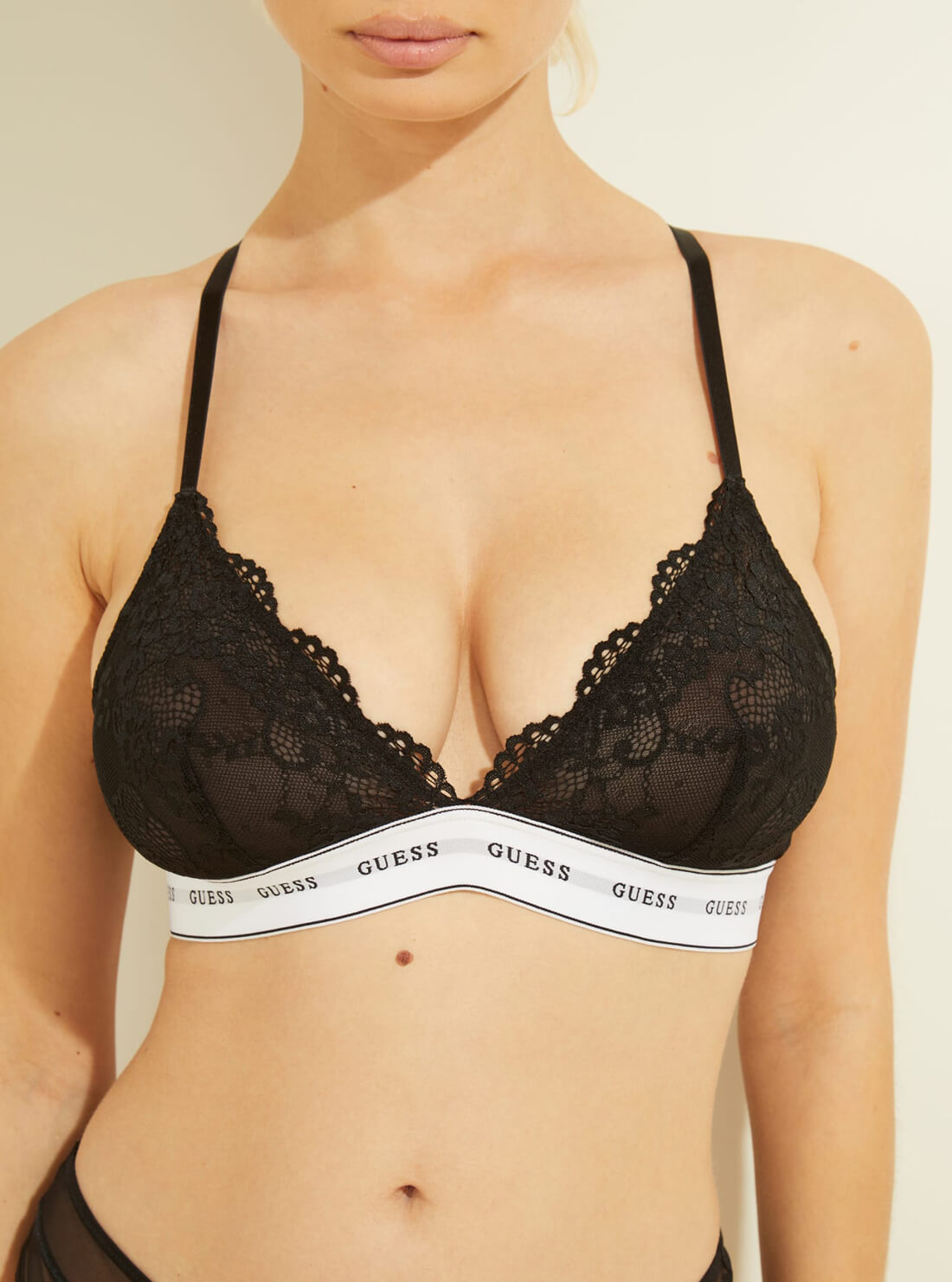 GUESS Womens  Black Belle Lace Triangle Bralette O97C02PZ01C Detail View