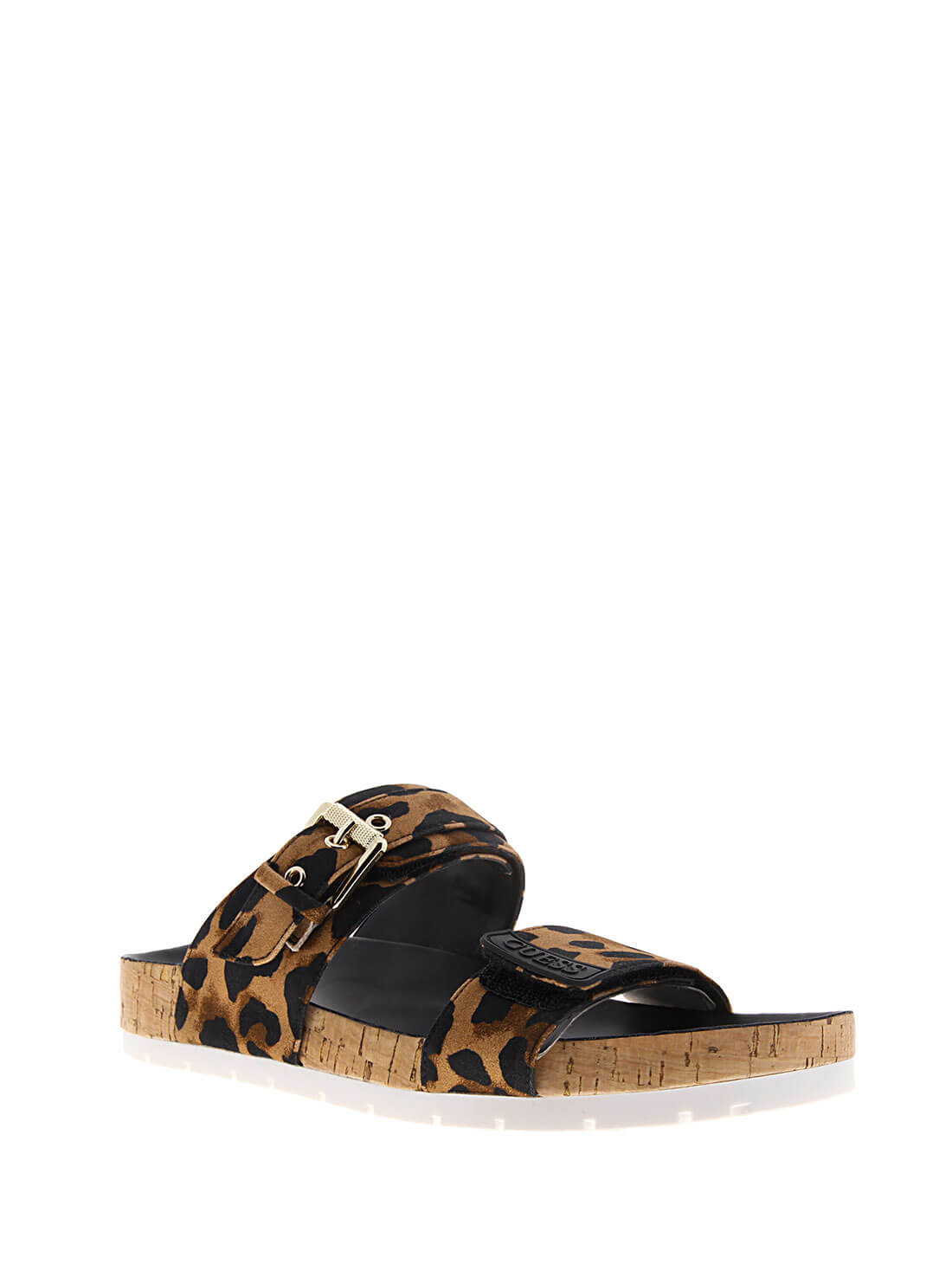GUESS Womens Leopard Print Fadora Slides FADORA2-A Front Side View