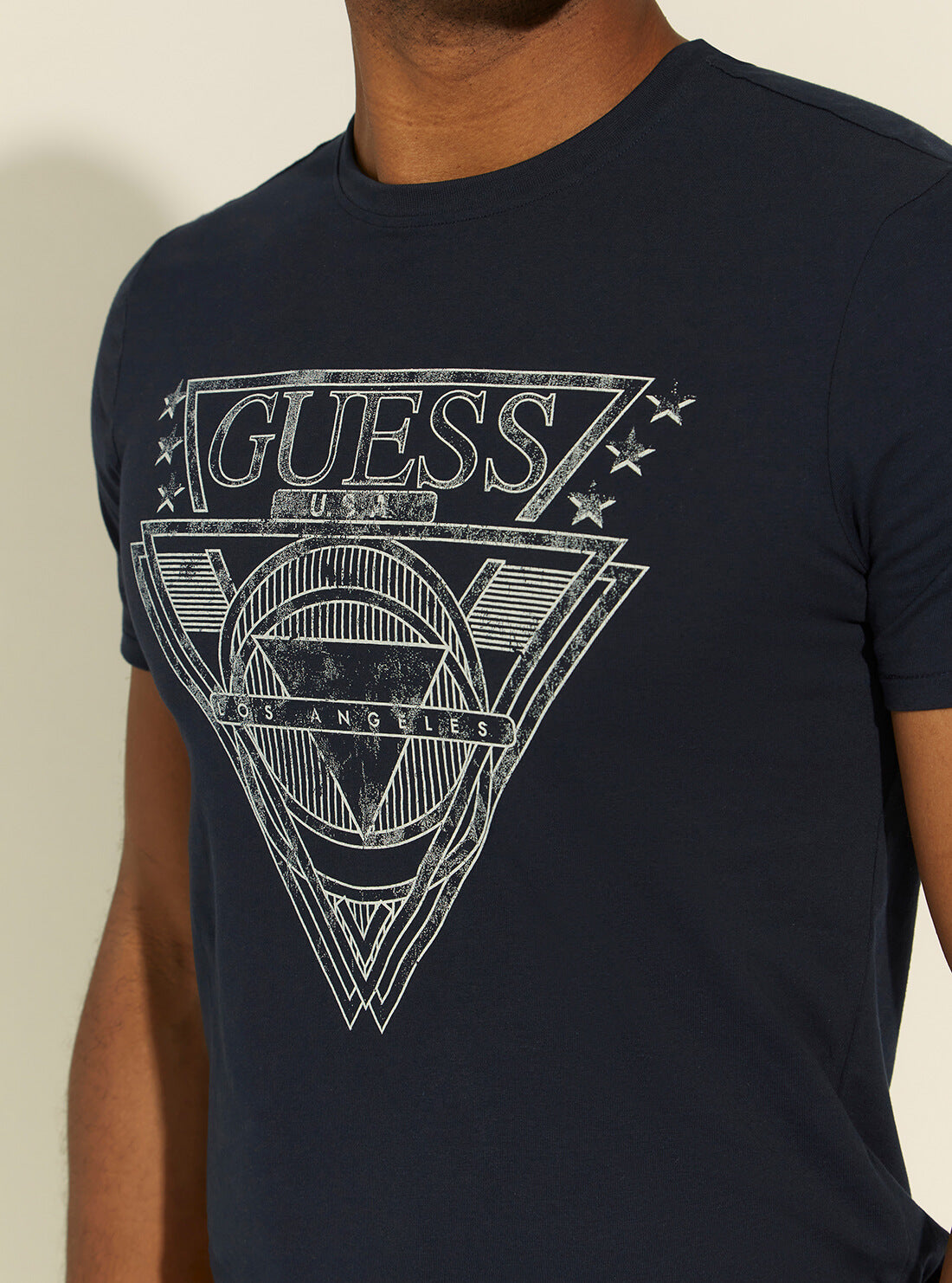 GUESS Mens Deep Blue Logo Outline T-Shirt M1YI76J1311 Detail View