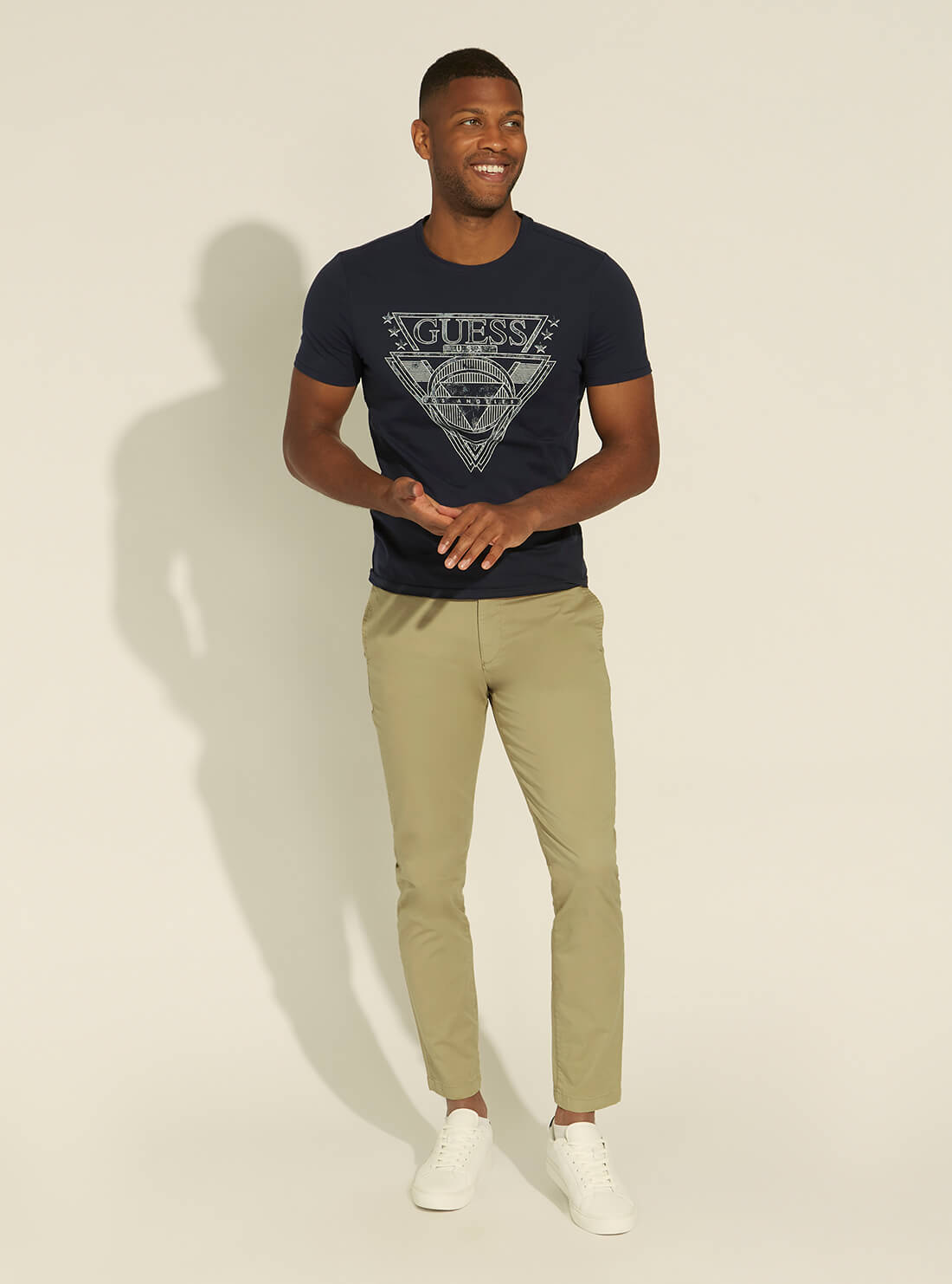 GUESS Mens Deep Blue Logo Outline T-Shirt M1YI76J1311 Full View