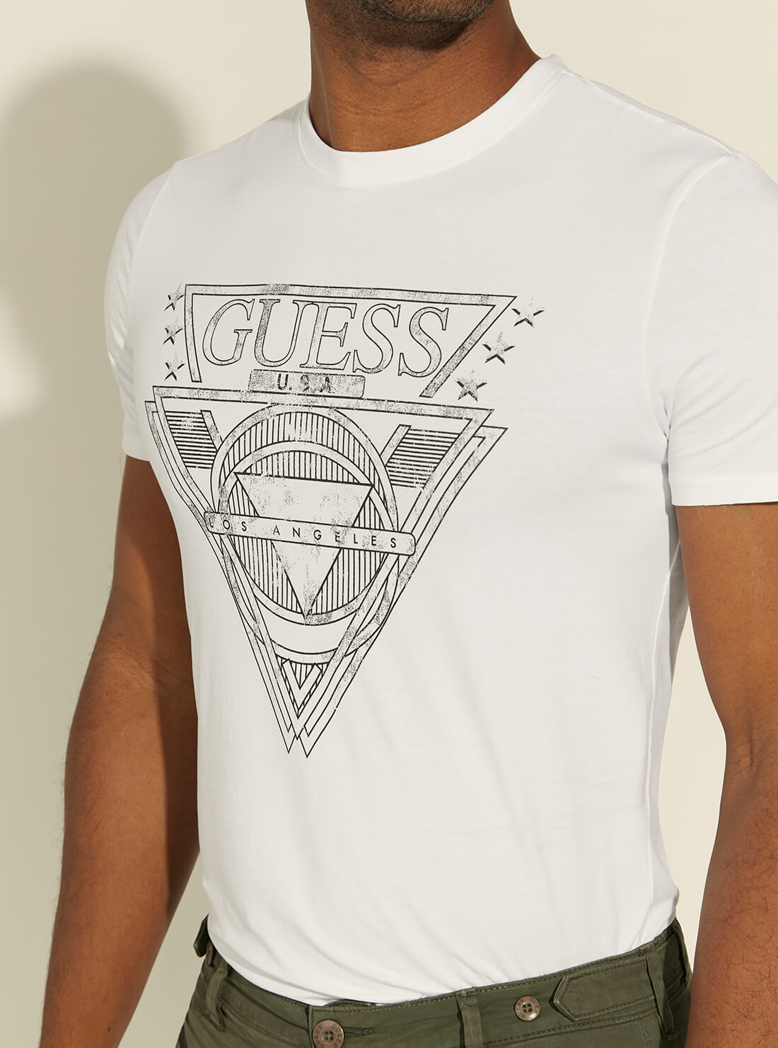 GUESS Mens White Logo Outline T-Shirt M1YI76J1311 Detail View