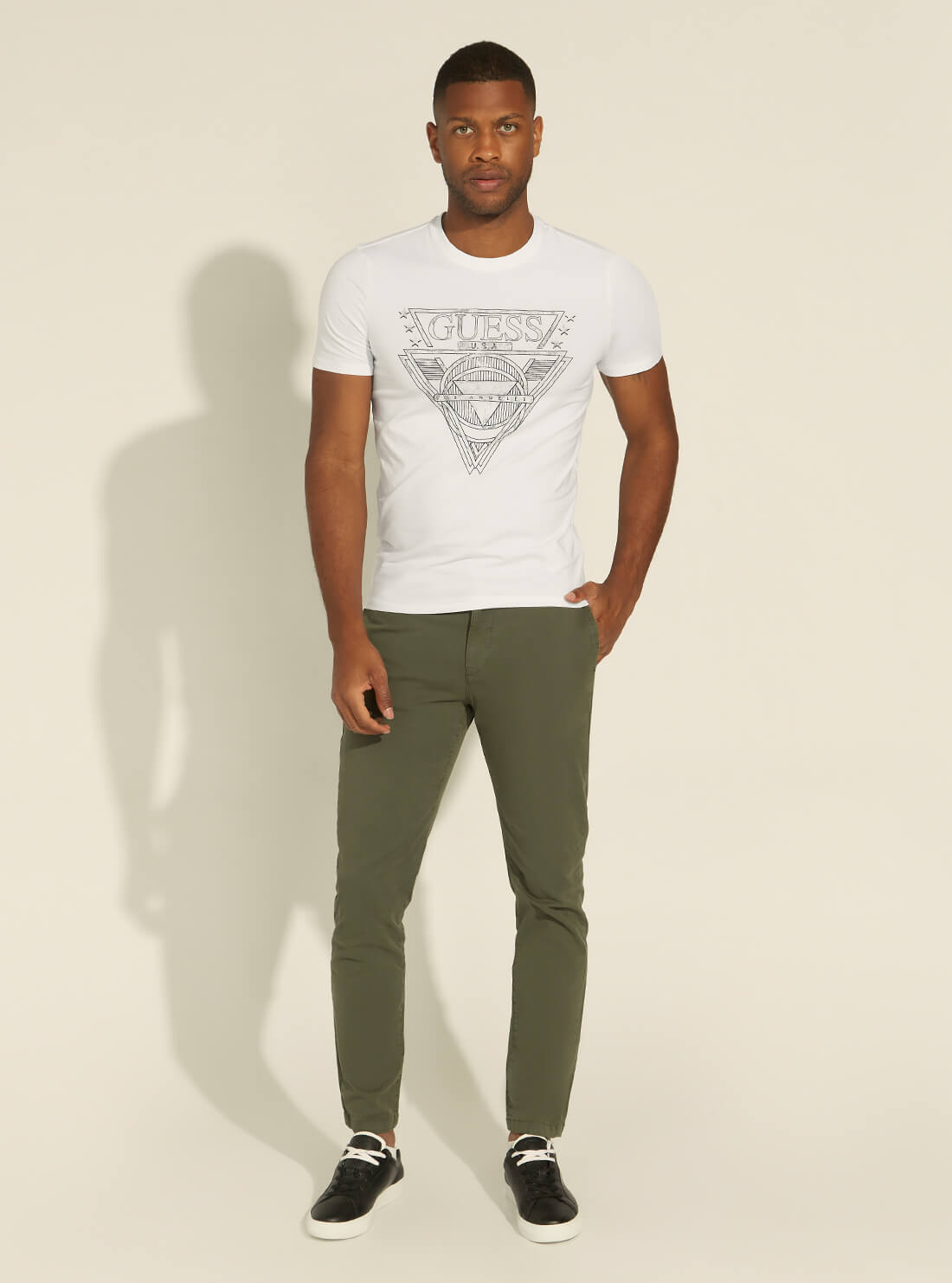 GUESS Mens White Logo Outline T-Shirt M1YI76J1311 Full View