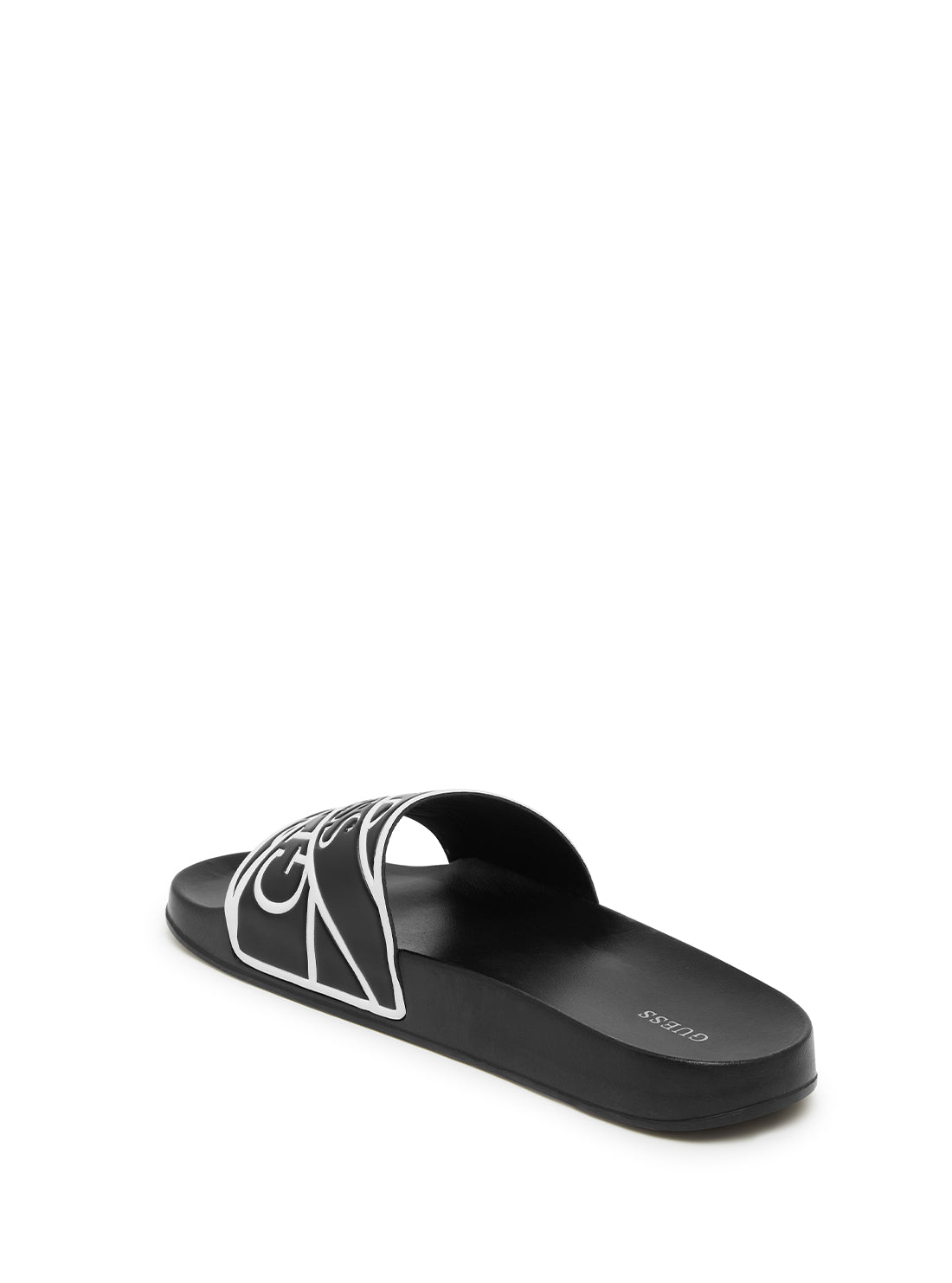 GUESS Womens  Black Logo Tape Siline Slides SILINE Back View