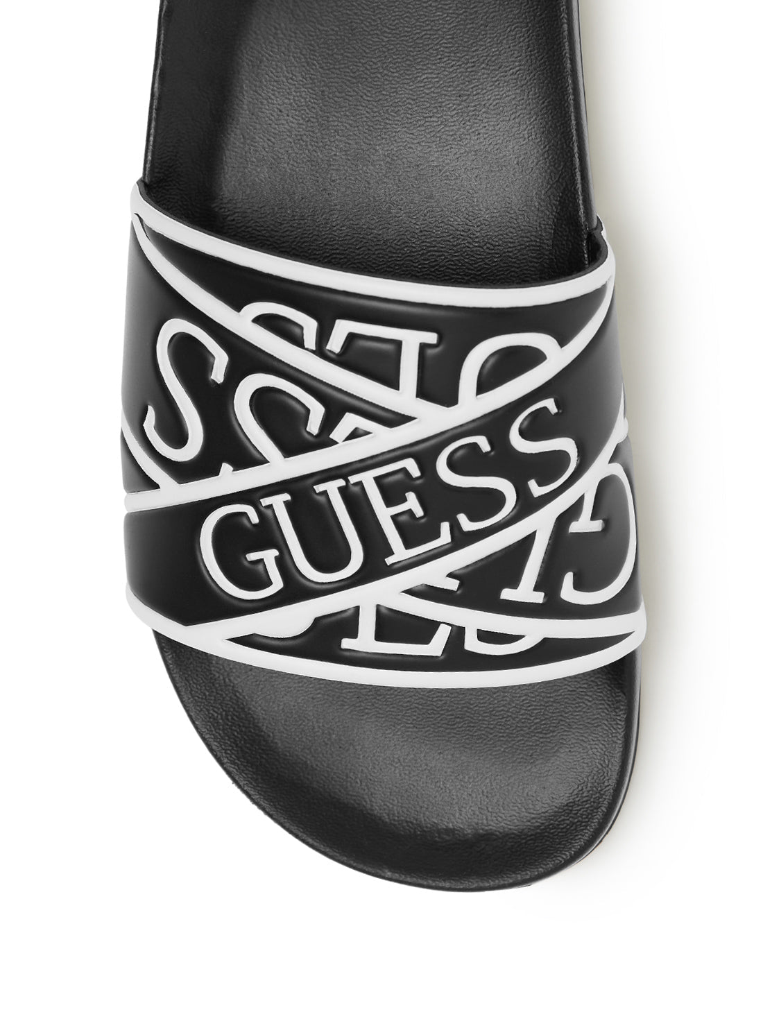 GUESS Womens  Black Logo Tape Siline Slides SILINE Top View