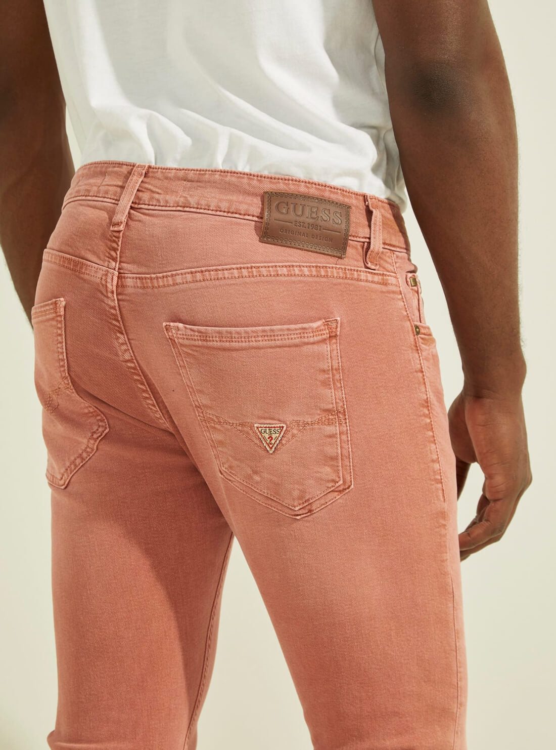 GUESS Low-Rise Dyed Skinny Denim Jeans in Summer Spice Orange M1YAN3R34V0 Detail View