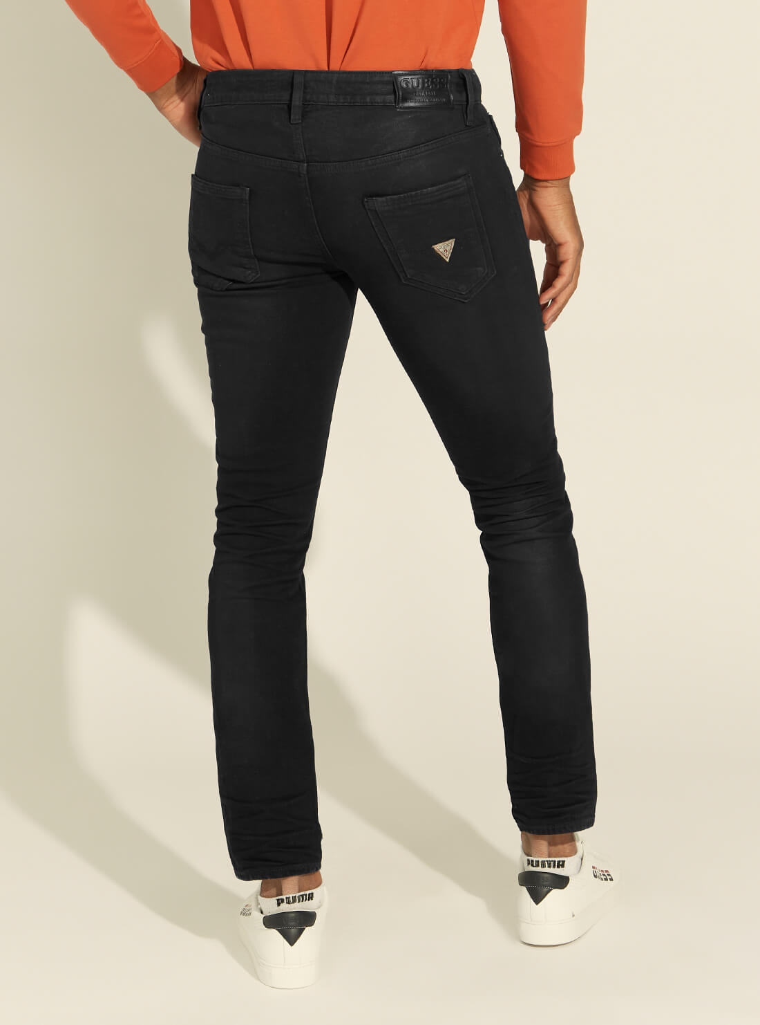 GUESS Mens Low-Rise Miami Skinny Denim Jeans in Black Wash M1YAN1D3Y2E Back View