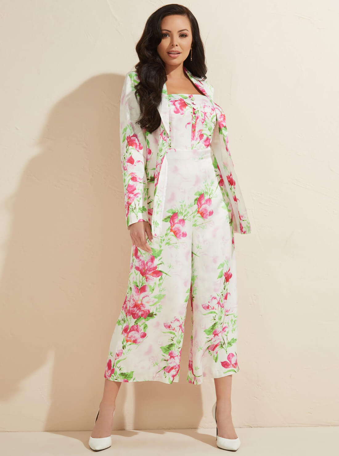 GUESS Women's Marciano White Multi Hope Floral Jumpsuit 1YGK039594Z Full View