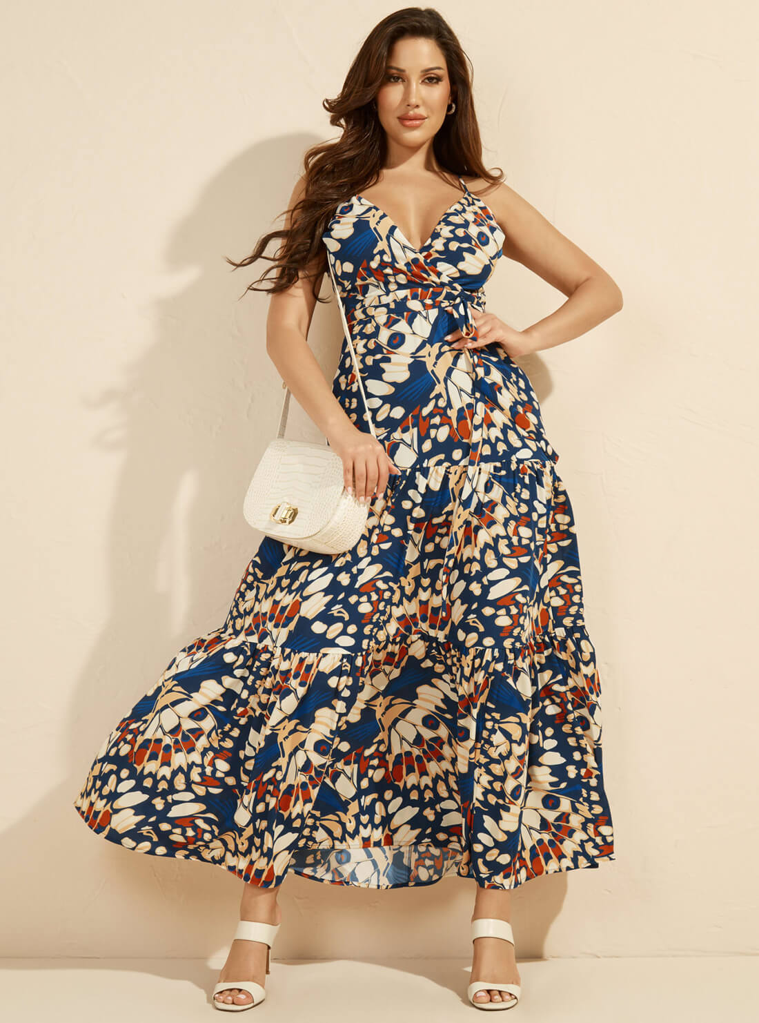 GUESS Women's Marciano Print Papillon Tiered Maxi Dress 1YGK578753Z Full View