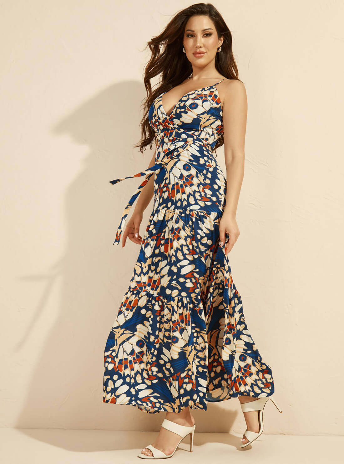 GUESS Women's Marciano Print Papillon Tiered Maxi Dress 1YGK578753Z Side View