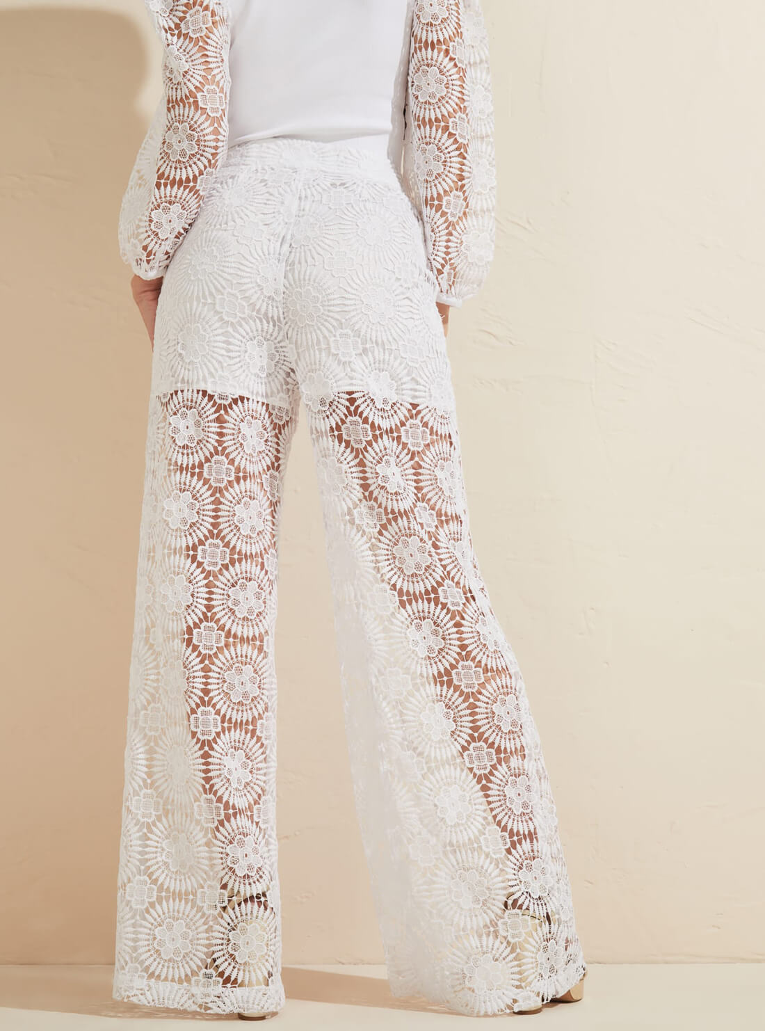 GUESS Women's Marciano White Dalia Lace Pants 1YGB016017A Back View