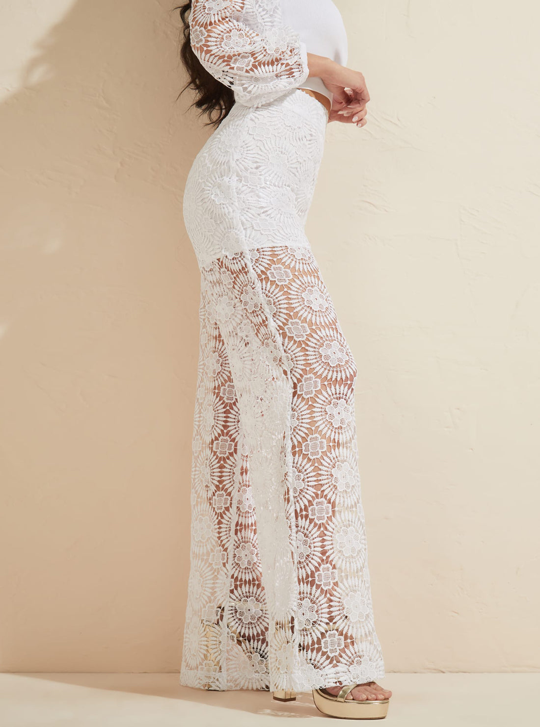 GUESS Women's Marciano White Dalia Lace Pants 1YGB016017A Side View