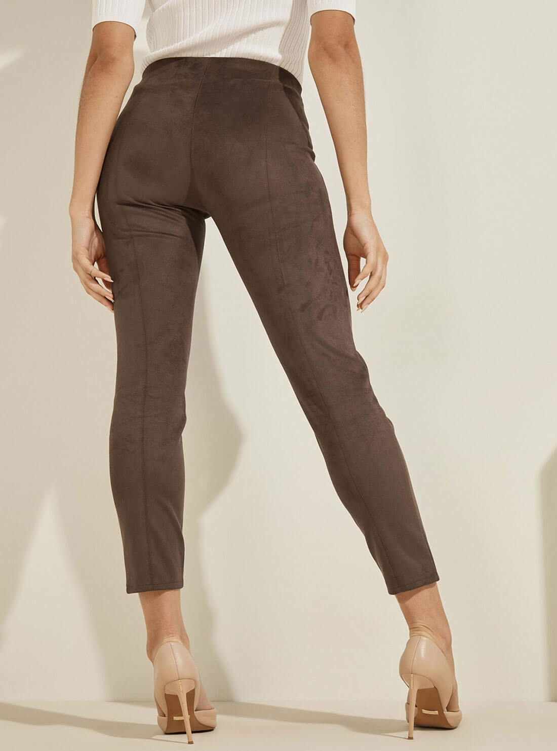 GUESS Womens Brown Maya Faux-Suede Leggings W1YB90WE0L0 Back View