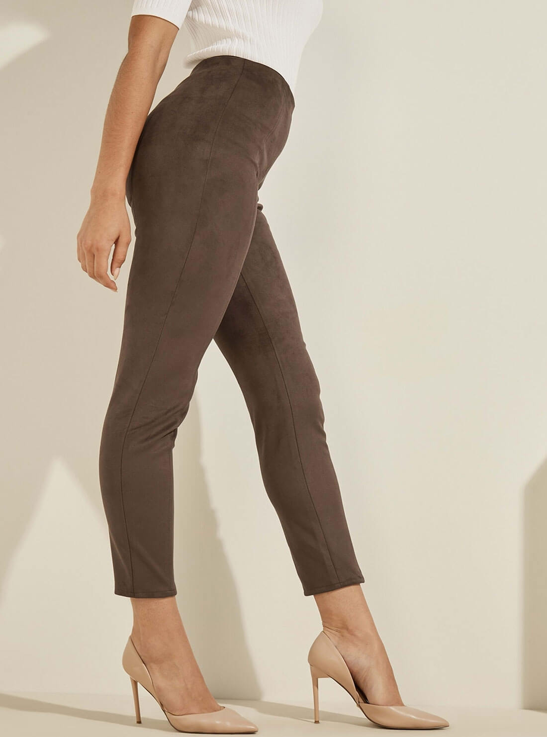 GUESS Womens Brown Maya Faux-Suede Leggings W1YB90WE0L0 Side  View