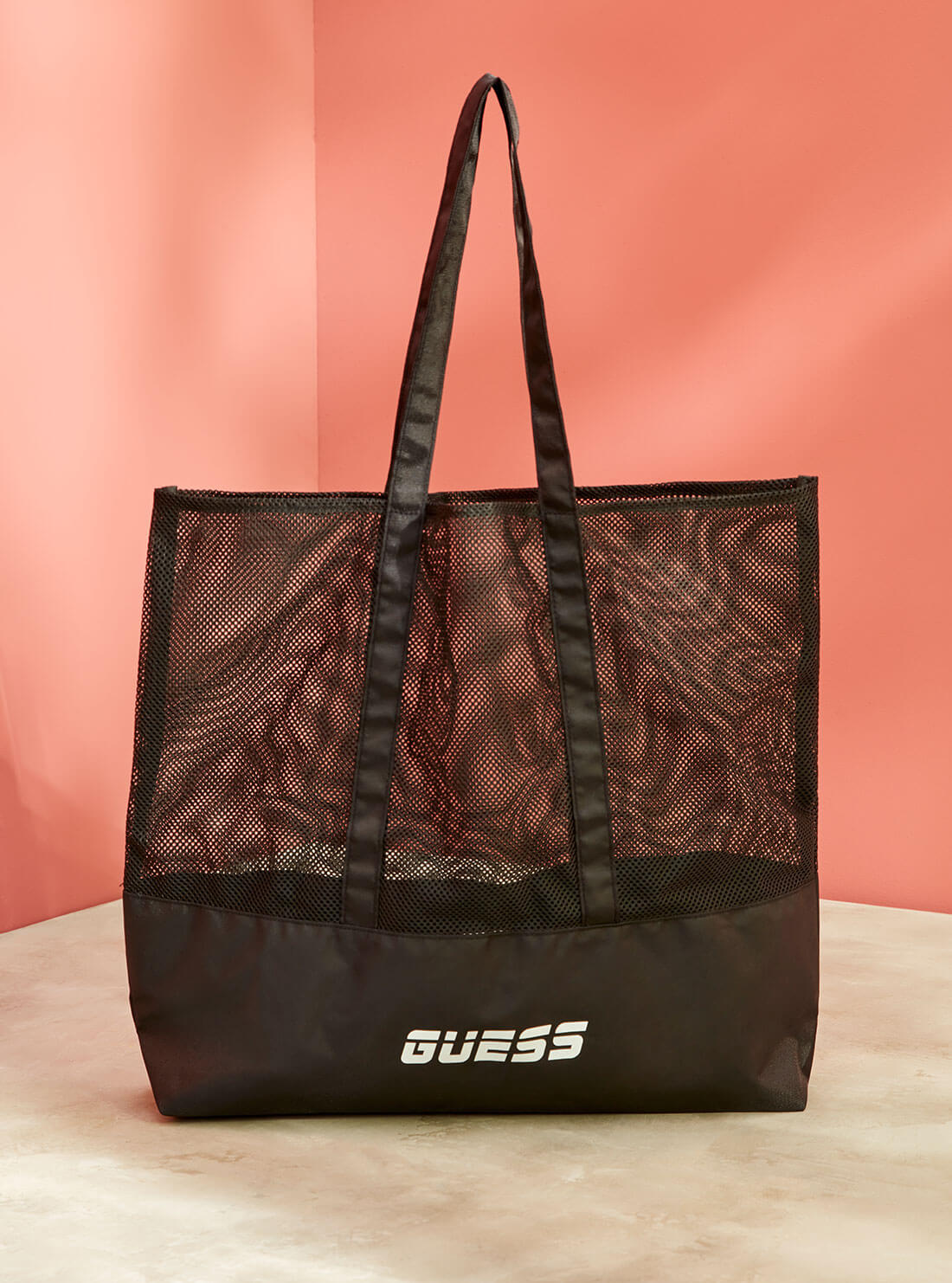 GUESS Unisex Black Mesh Active Tote Bag GWPMSHBAG Front View