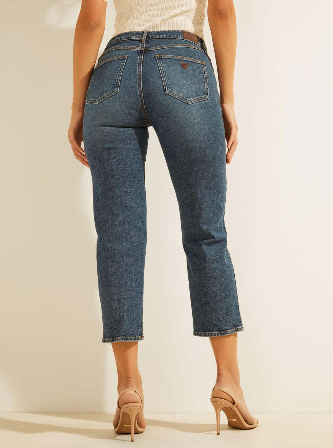 GUESS Womens Mid-Rise 1981 Cropped Straight Denim Jeans in Shatter Wash WBGA08S49T0 Back Detail View