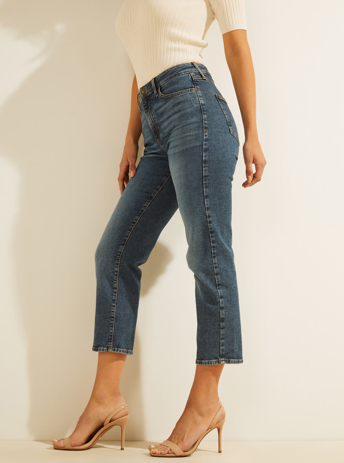 GUESS Womens Mid-Rise 1981 Cropped Straight Denim Jeans in Shatter Wash WBGA08S49T0 Side View