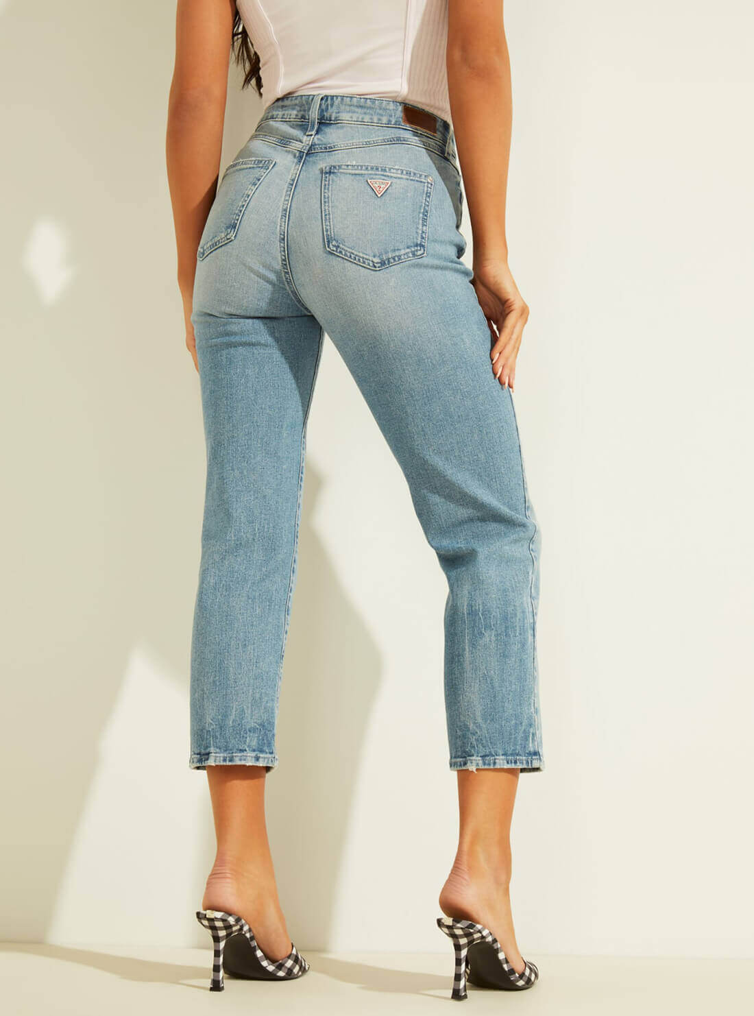 GUESS Womens Mid-Rise 1981 Cropped Straight Denim Jeans In Electric Circuit Wash WBGA08S49T0 Back detail View