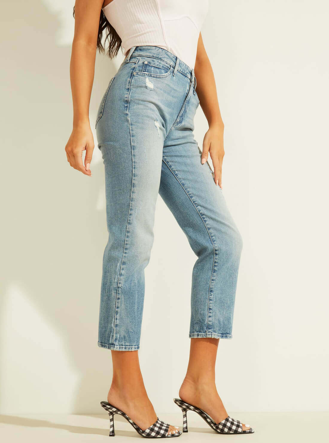 GUESS Womens Mid-Rise 1981 Cropped Straight Denim Jeans In Electric Circuit Wash WBGA08S49T0 Side View