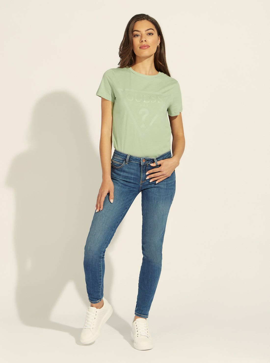 GUESS Womens Mid-Rise Skinny Curve Denim Jeans in Carry Mid Wash W1YAJ2D4GV2 Full View