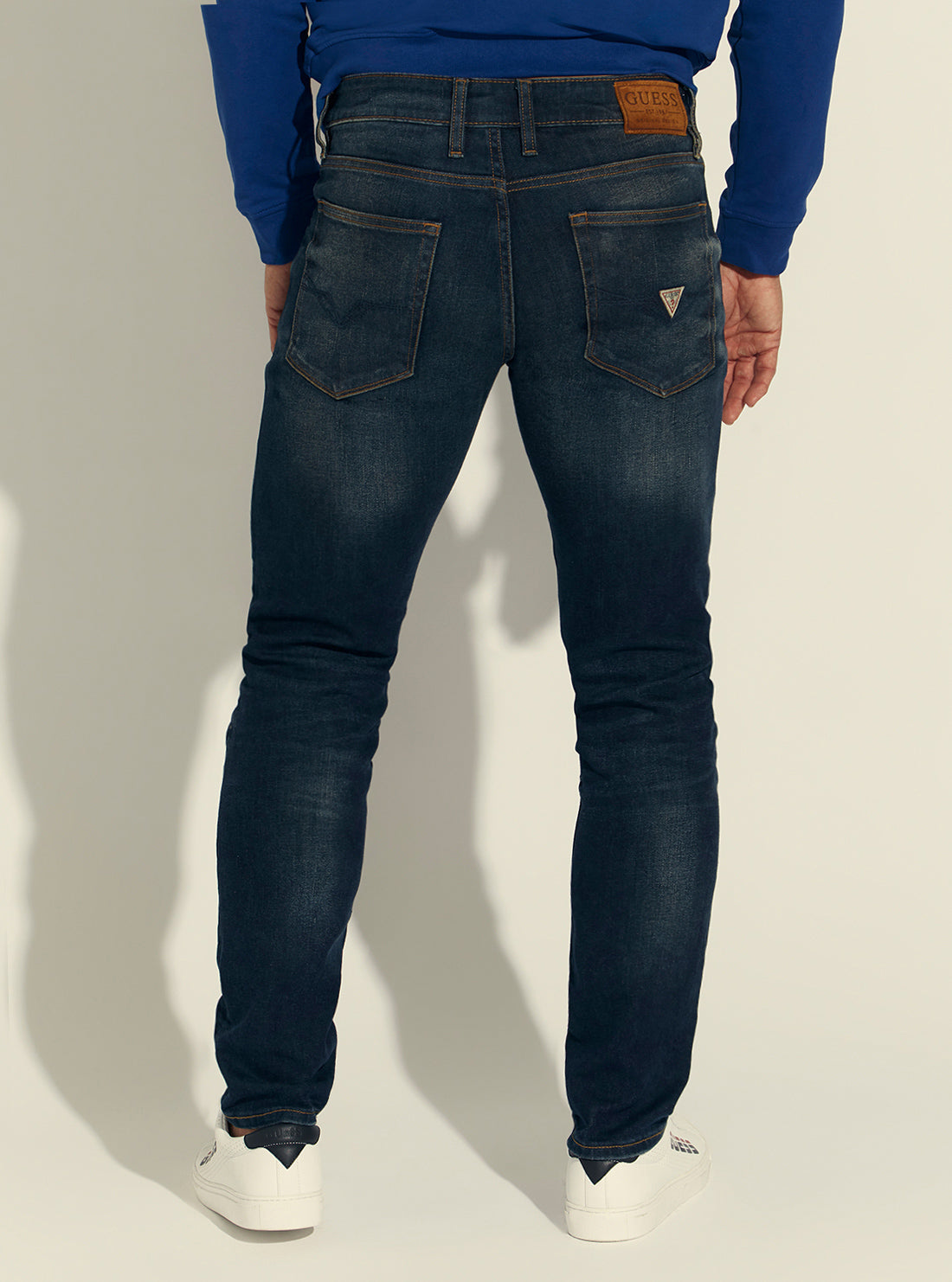 GUESS Mens Mid-Rise Slim Tapered Denim Jeans in Dark Blue Wash M1BAS2D4I41 Back View