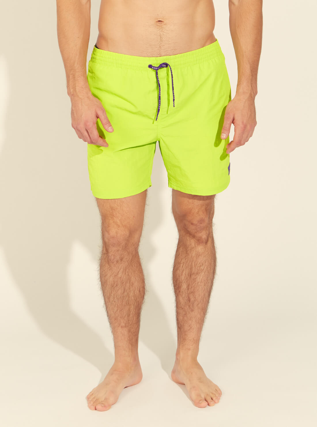 GUESS Women's Yellow Mid-Rise Solid Swim Trunks  F02T01TEL27 Front View