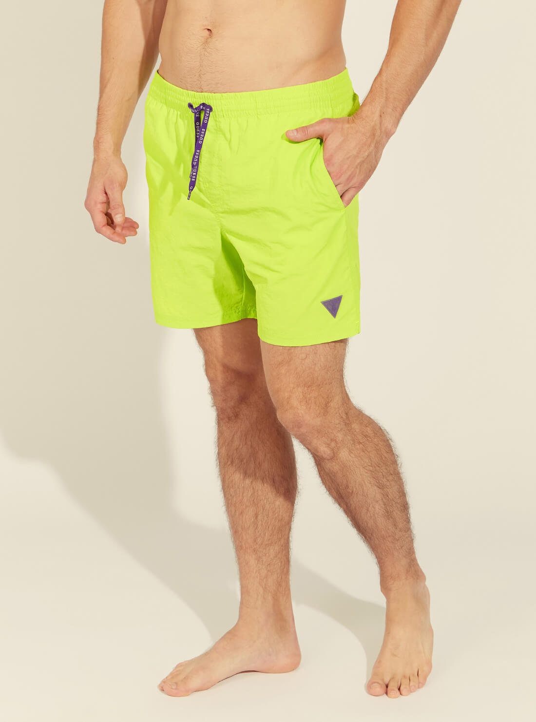 GUESS Women's Yellow Mid-Rise Solid Swim Trunks  F02T01TEL27 Side View