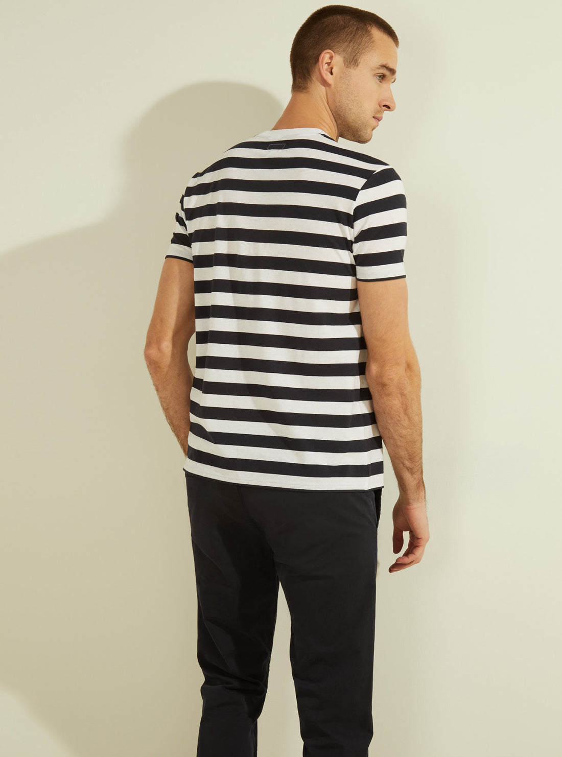 GUESS Mens Black Nautical Striped T-Shirt M1GP03RAPI0 Back View