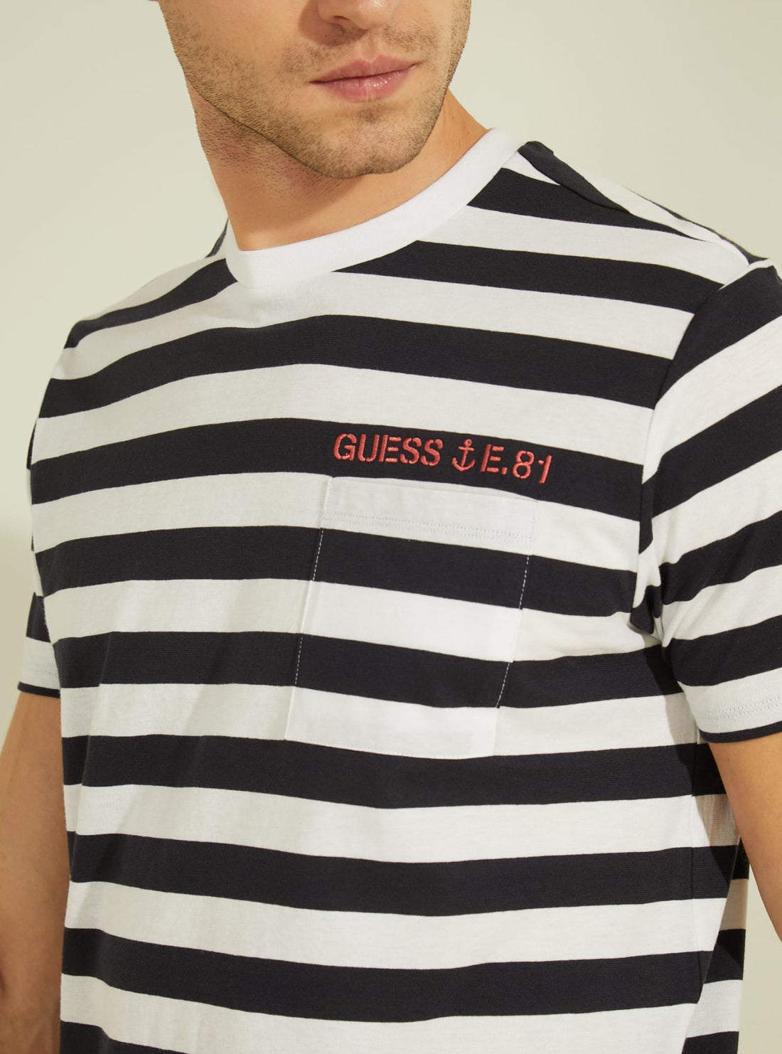 GUESS Mens Navy Nautical Striped T-Shirt M1GP03RAPI0 Detail  View