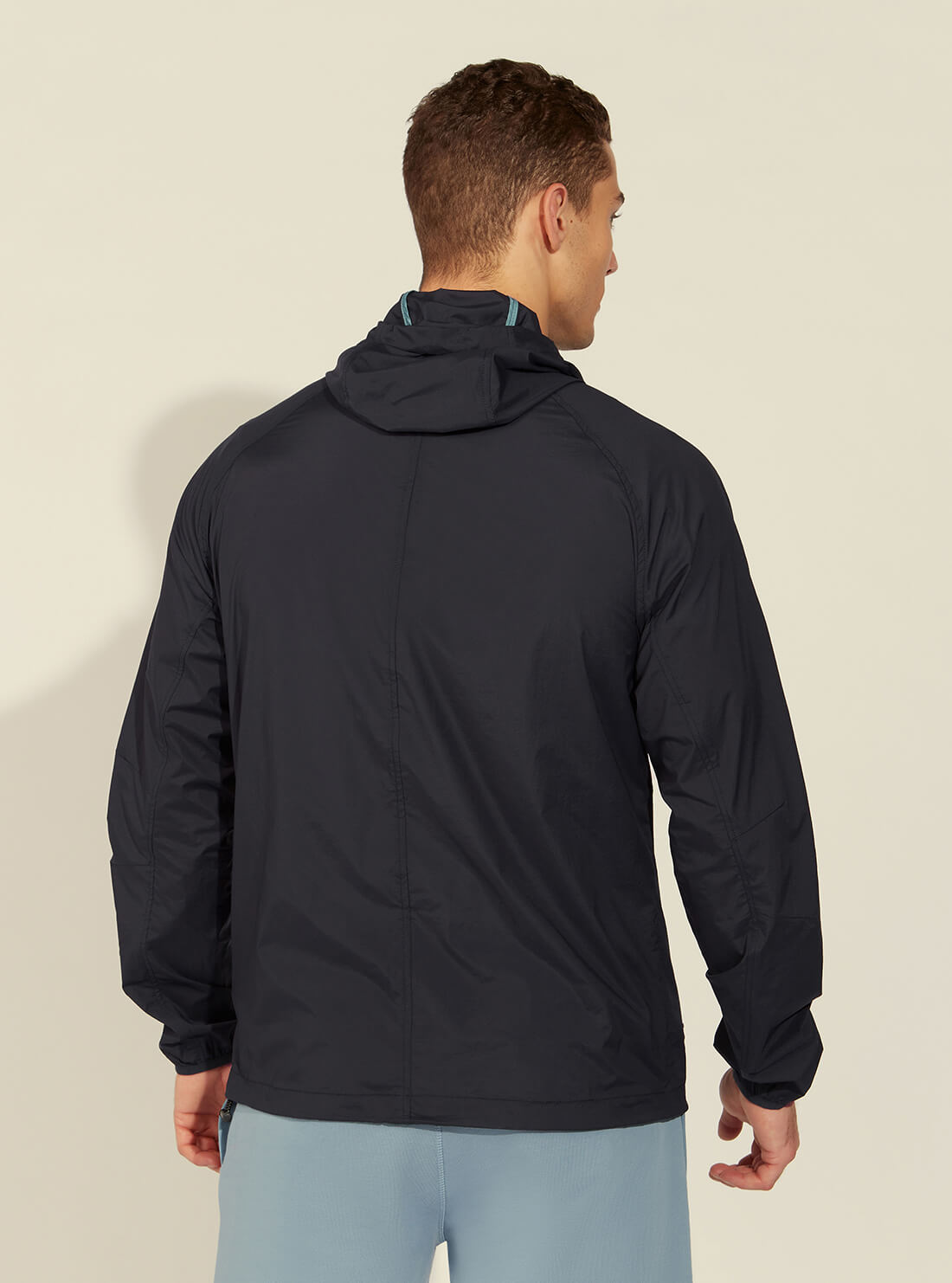 GUESS Mens Dark Navy Nylon Logo Windbreaker Jacket U1GA05WO05L Back View