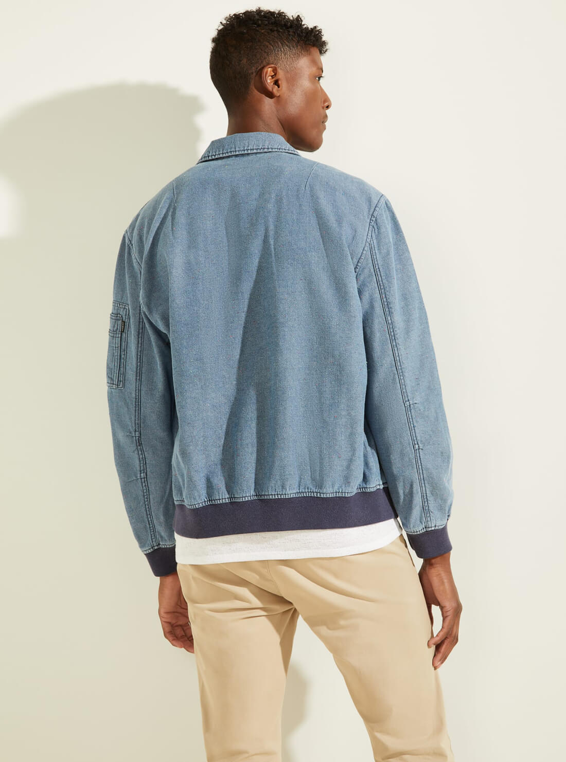 GUESS Mens Osaka Light Indigo Bomber Jacket M1YL03RDZS0 Back View