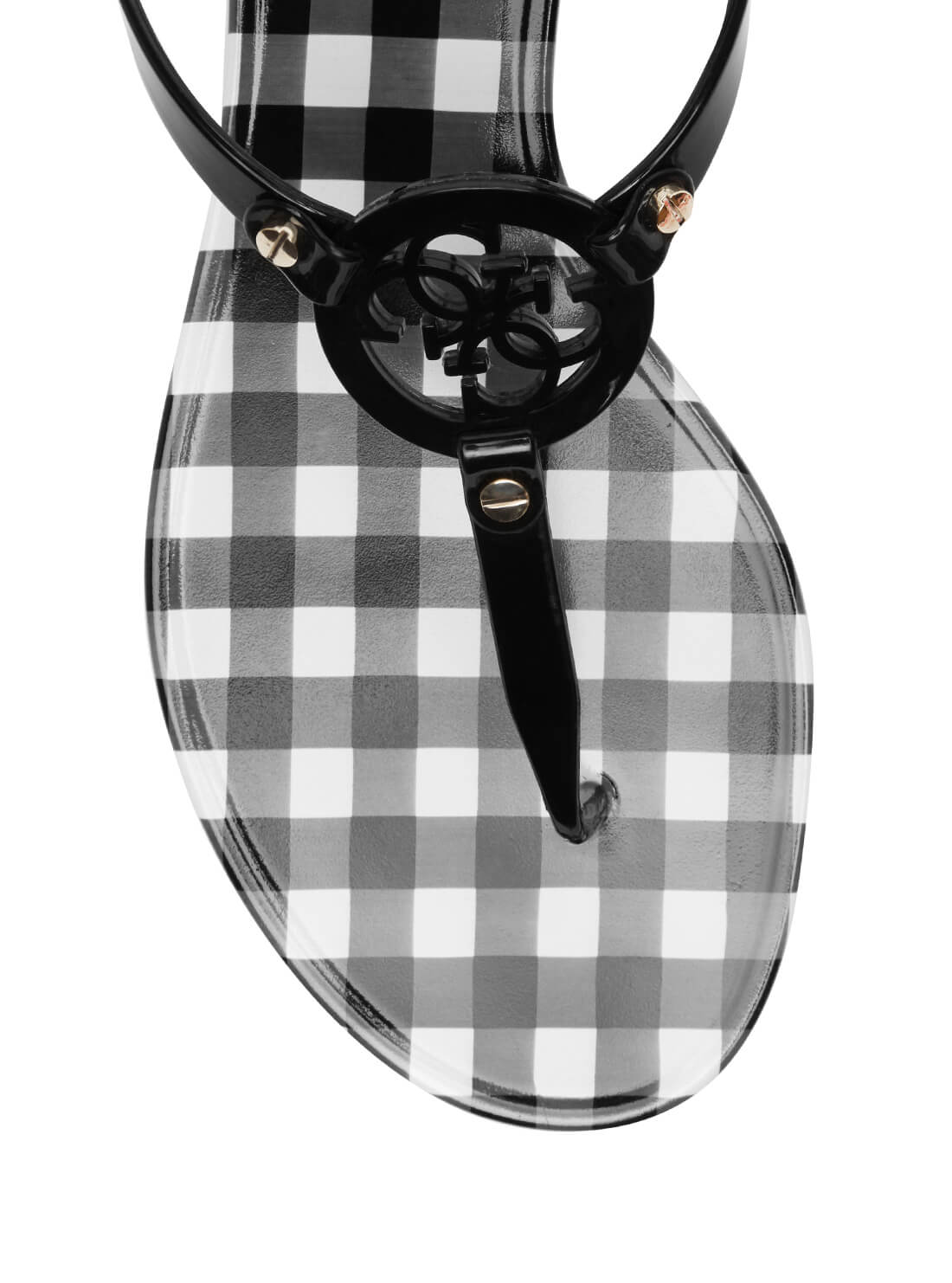 GUESS Womens Black Quattro G Logo Janica Sandals JANICA Front View