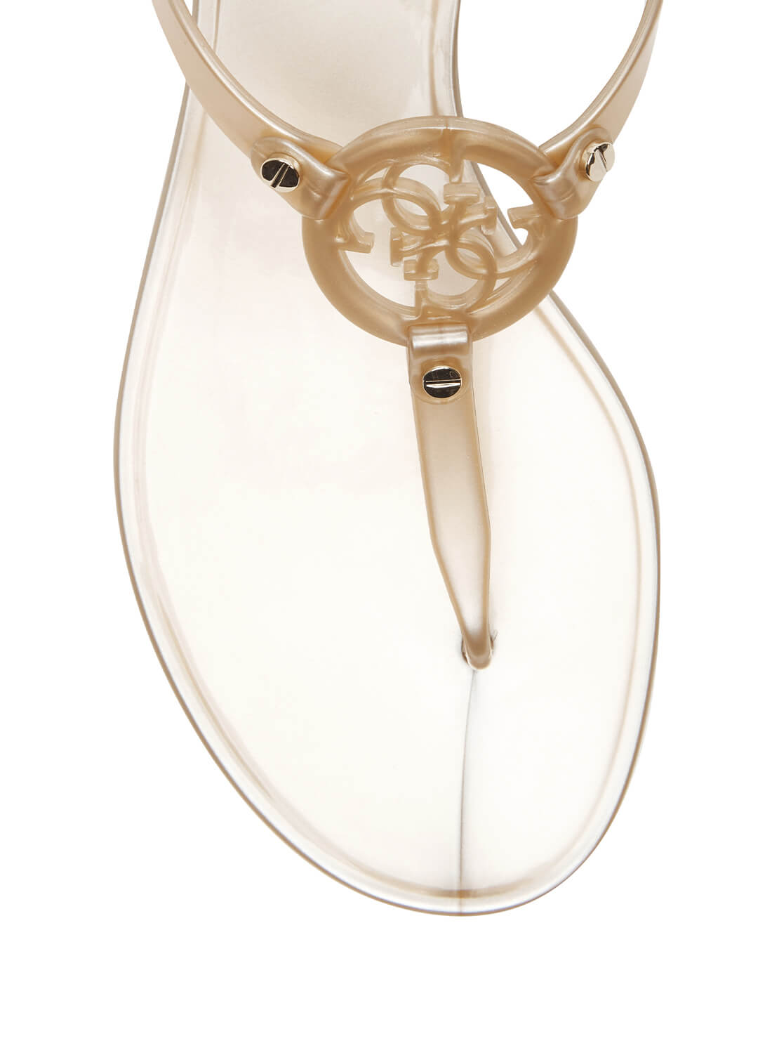 GUESS Womens Gold Quattro G Logo Janica Sandals JANICA Front View