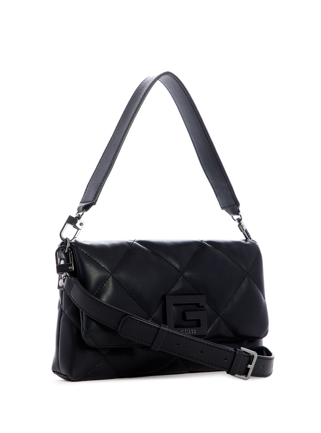 GUESS Womens Black Quilted Brightside Shoulder Bag QM758019 Front Side View