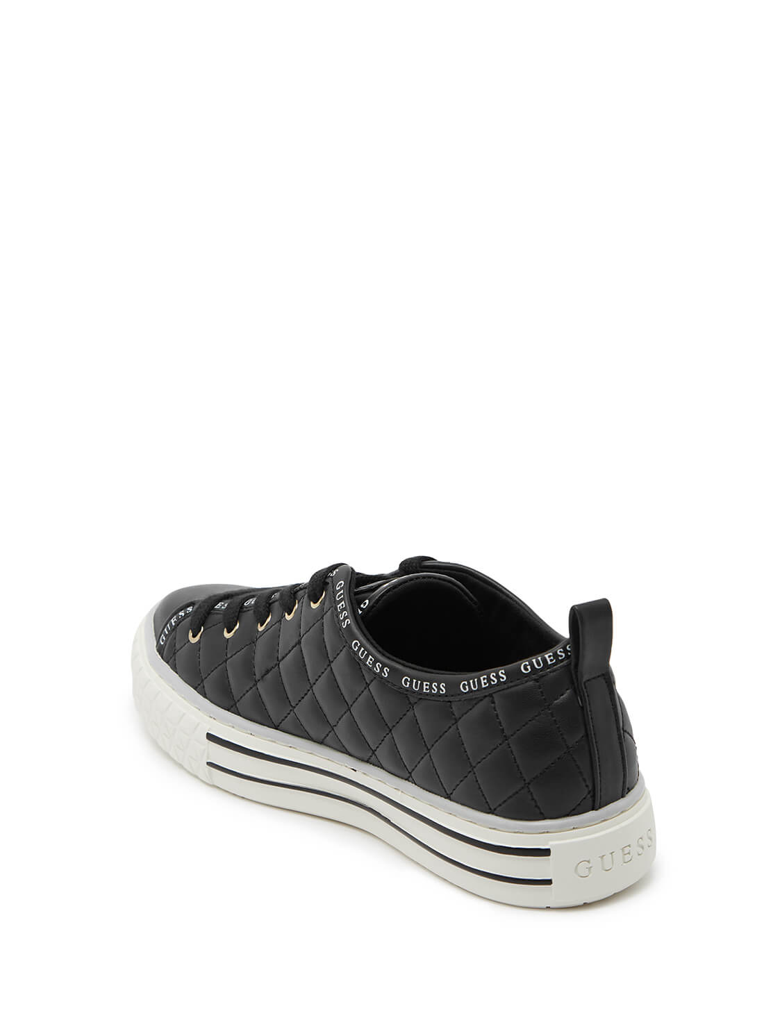 GUESS Womens  Black Quilted Peytina Platform Sneakers PEYTINA-A Back View