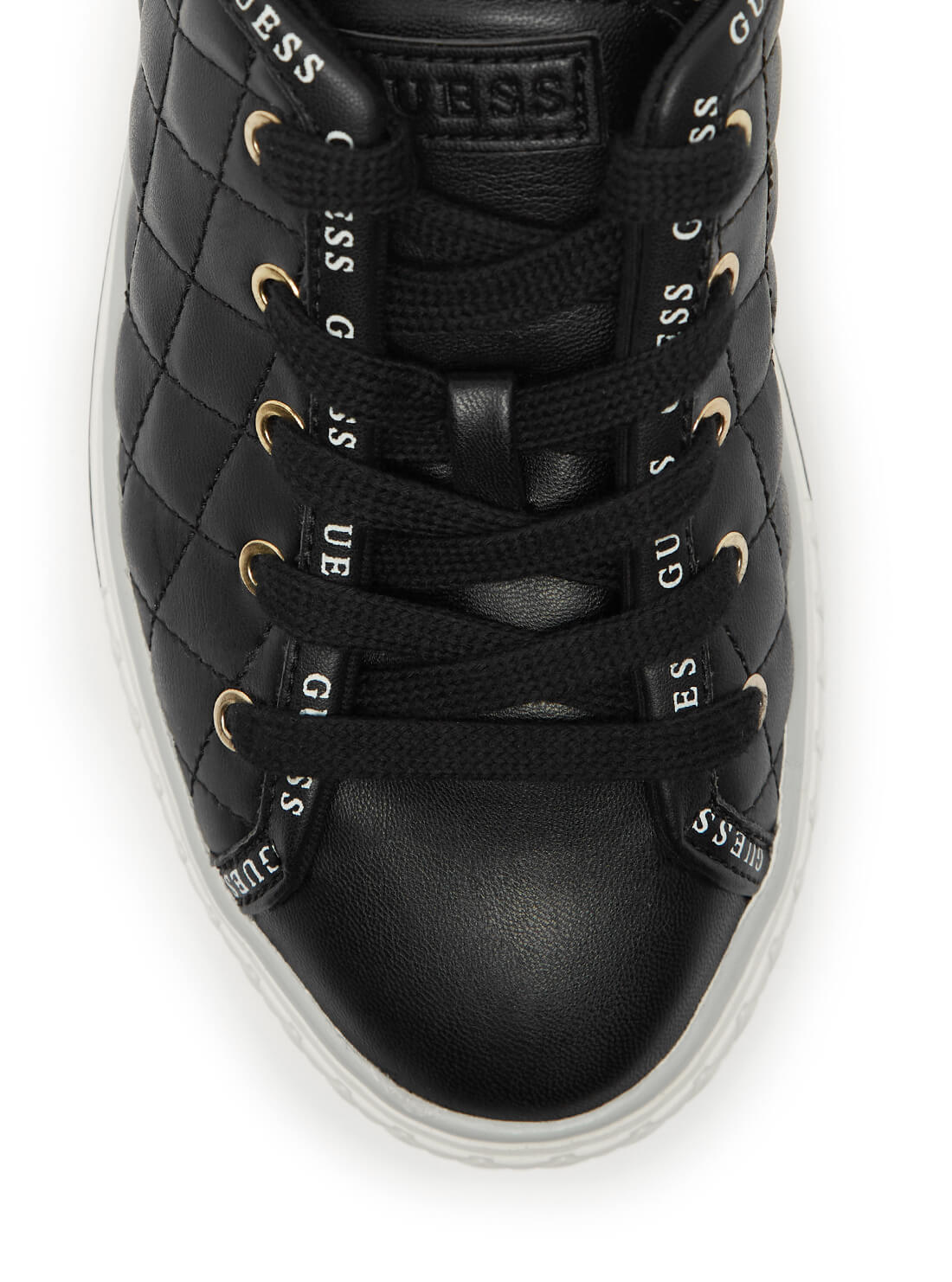 GUESS Womens  Black Quilted Peytina Platform Sneakers PEYTINA-A Top View