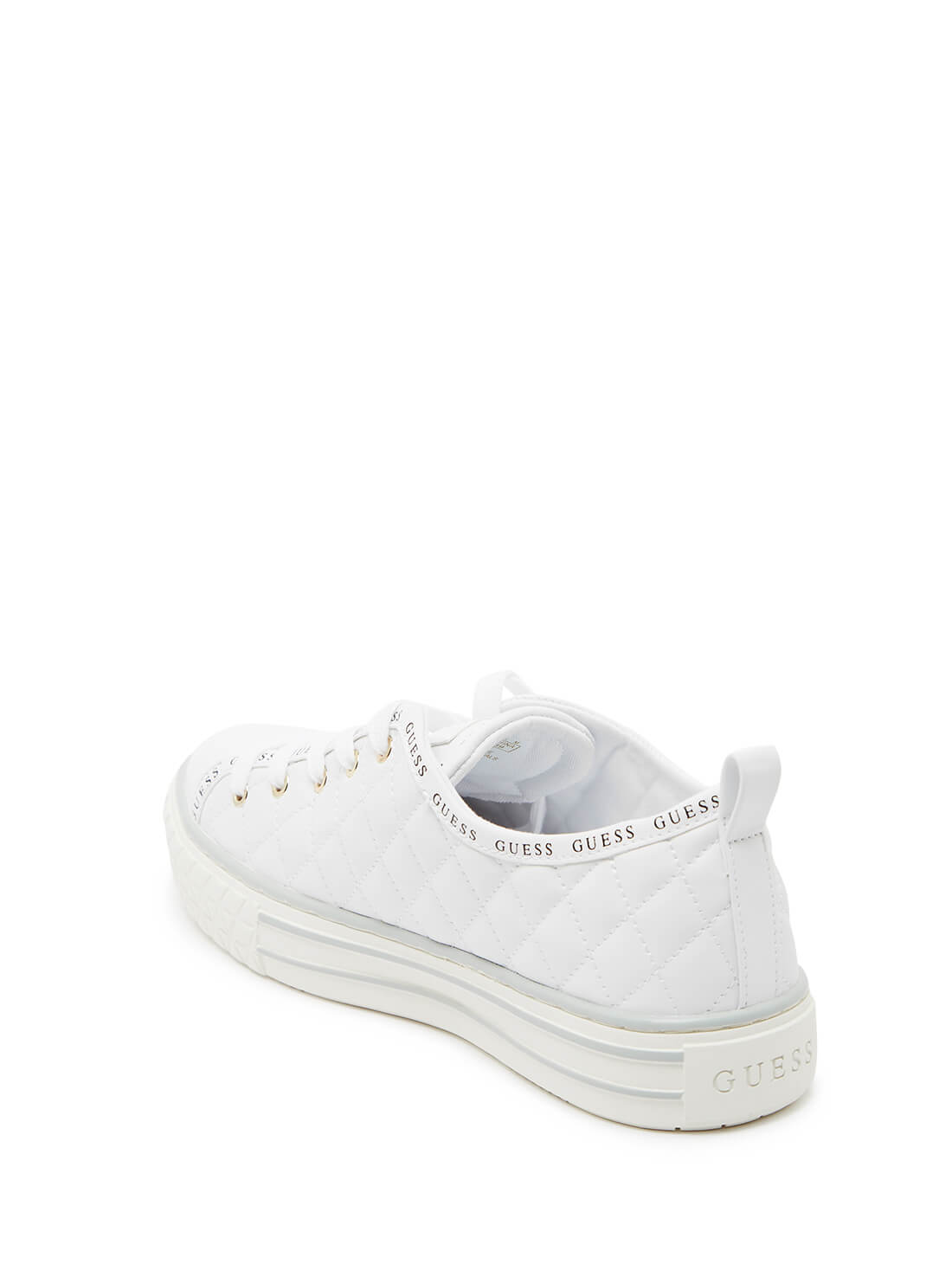 GUESS Womens  White Quilted Peytina Platform Sneakers PEYTINA-A Back View