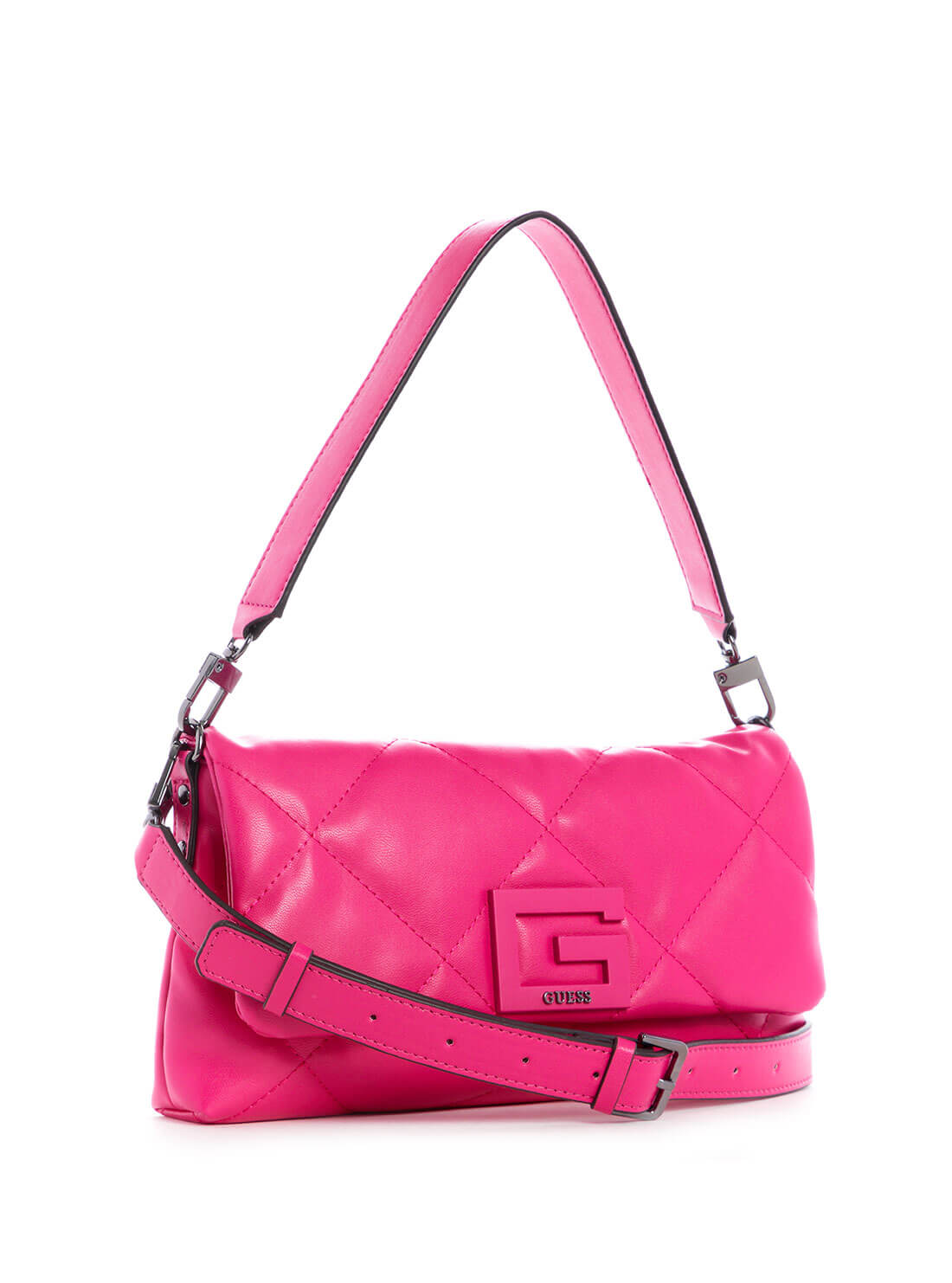 GUESS Womens Hot Pink Quilted Brightside Shoulder Bag QM758019 Front Side View