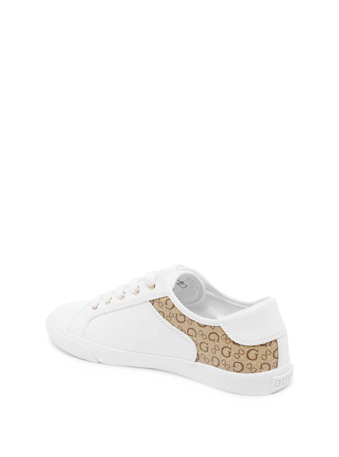 GUESS Womens White Beige Ranks Low Top Logo Sneakers RANKS-A Back View