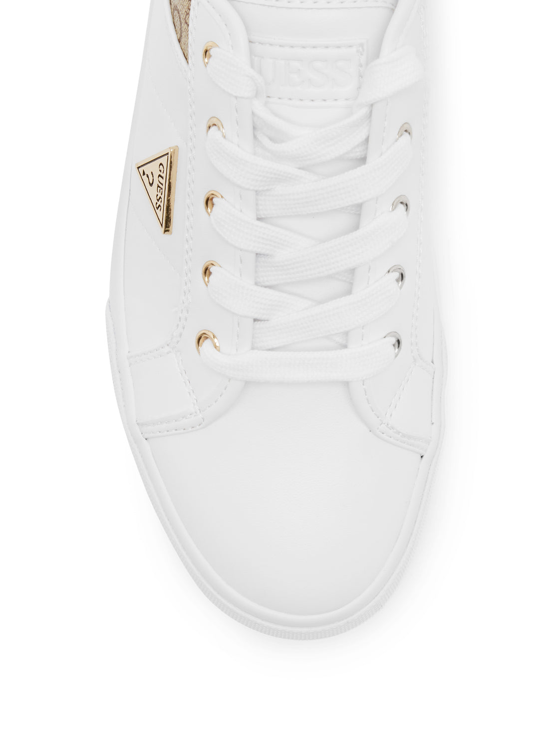 GUESS Womens White Beige Ranks Low Top Logo Sneakers RANKS-A Top View