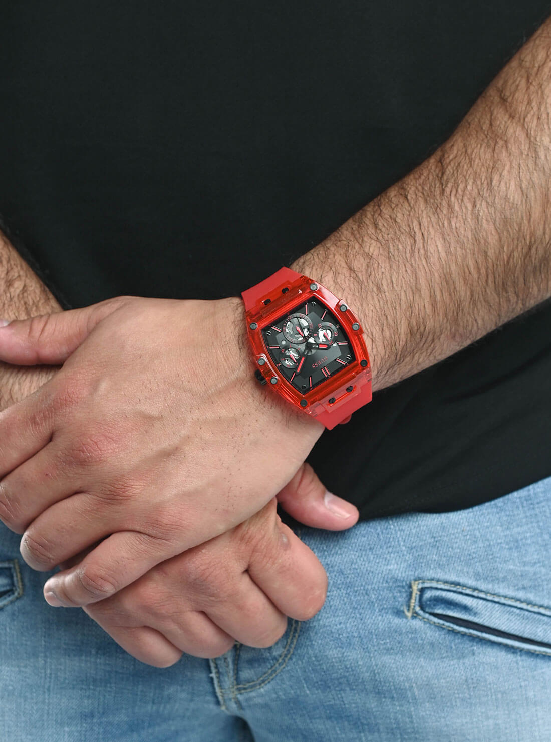 GUESS Mens Red Phoenix Silicone Watch GW0203G5 Model View