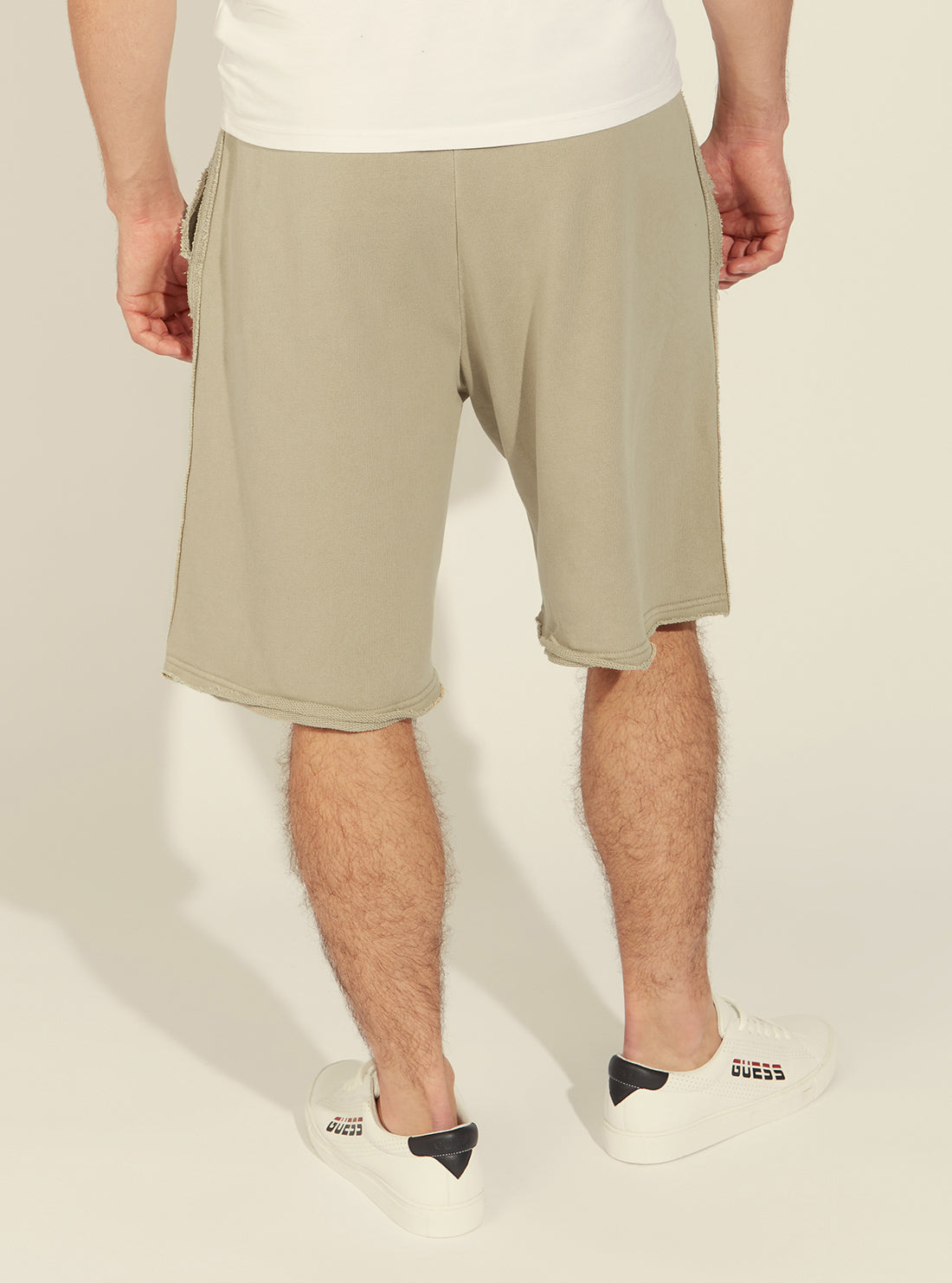 GUESS Mens Beige Relaxed Patch Active Shorts M1GD55K68I1 Back View