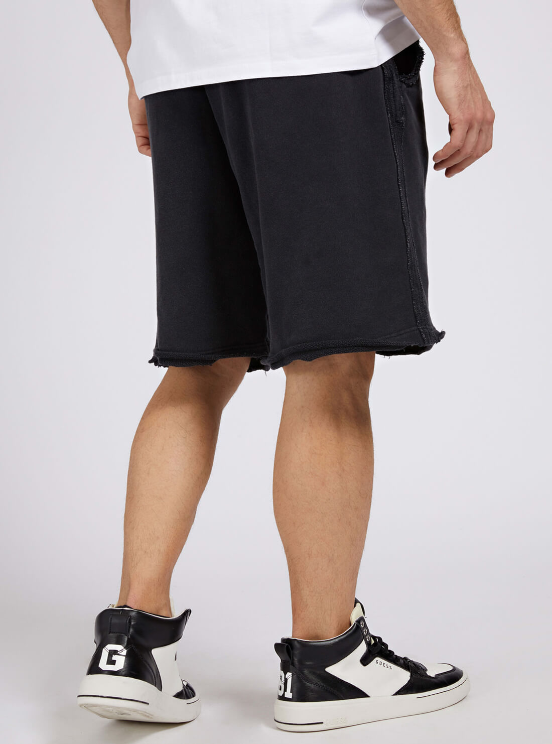 GUESS Mens Black Relaxed Patch Shorts M1GD55K68I1 Model Back View