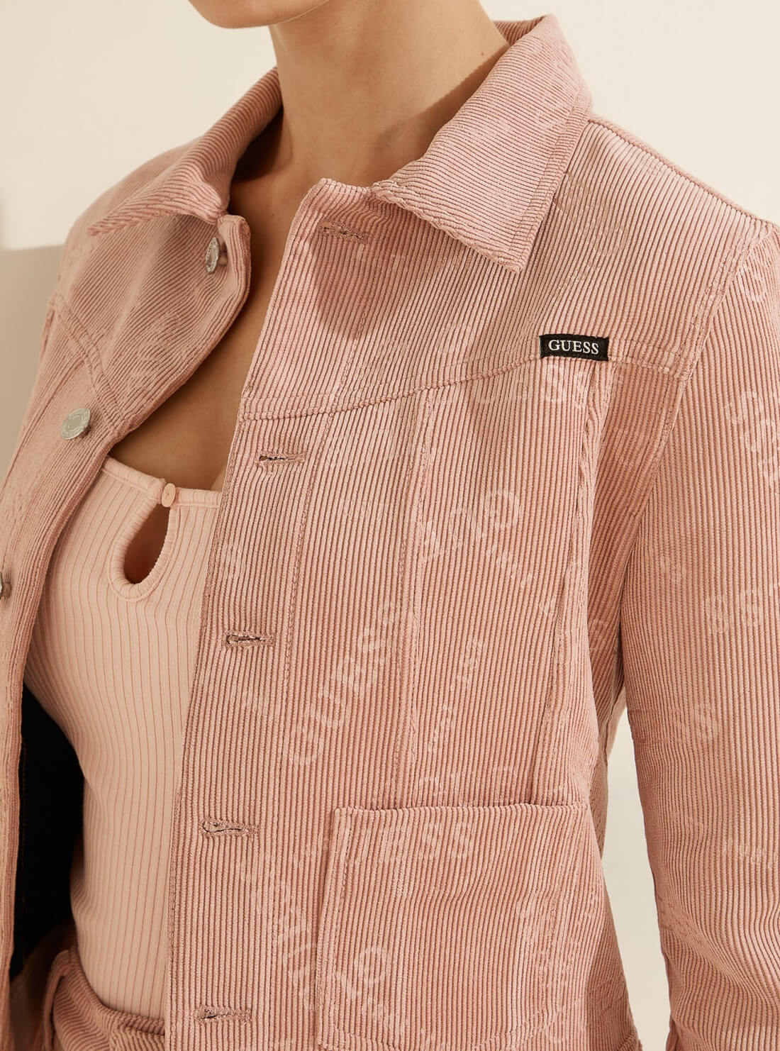 GUESS Womens Rose Pink Jone Cropped Jacket W1YL85WE0W0 Detail View