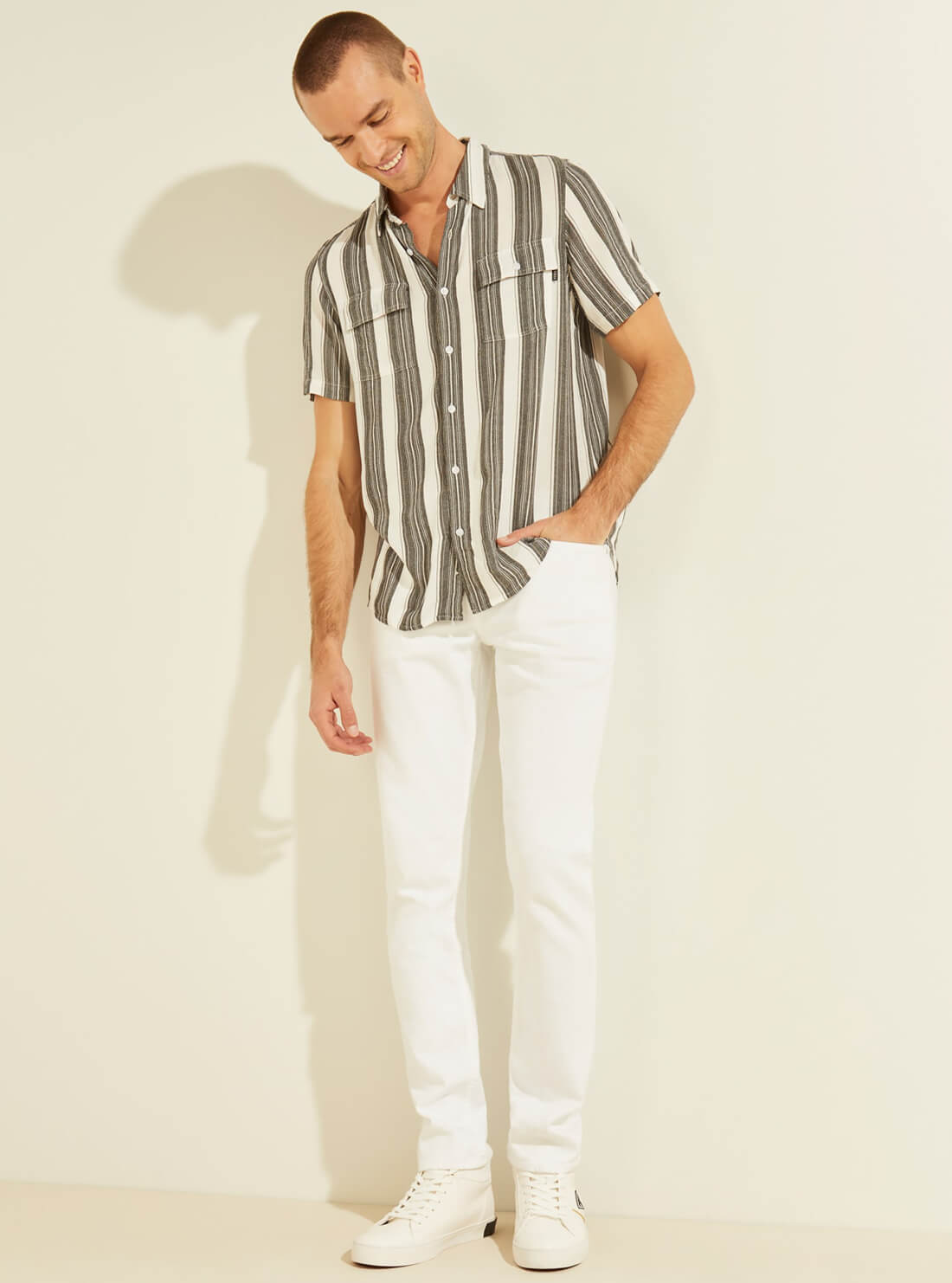 GUESS Mens Safari Stripe Button-Down Shirt M1YH05RDZV0 Full View