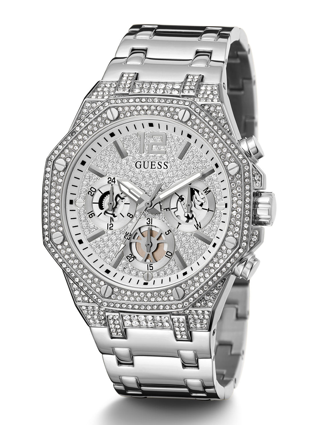 GUESS Mens Silver Momentum Watch GW0419G1 Angle View