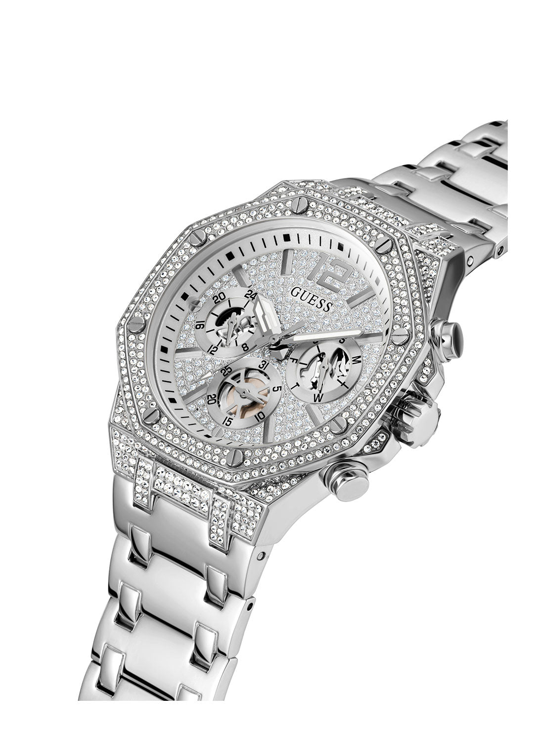 GUESS Mens Silver Momentum Watch GW0419G1 Side Angle View