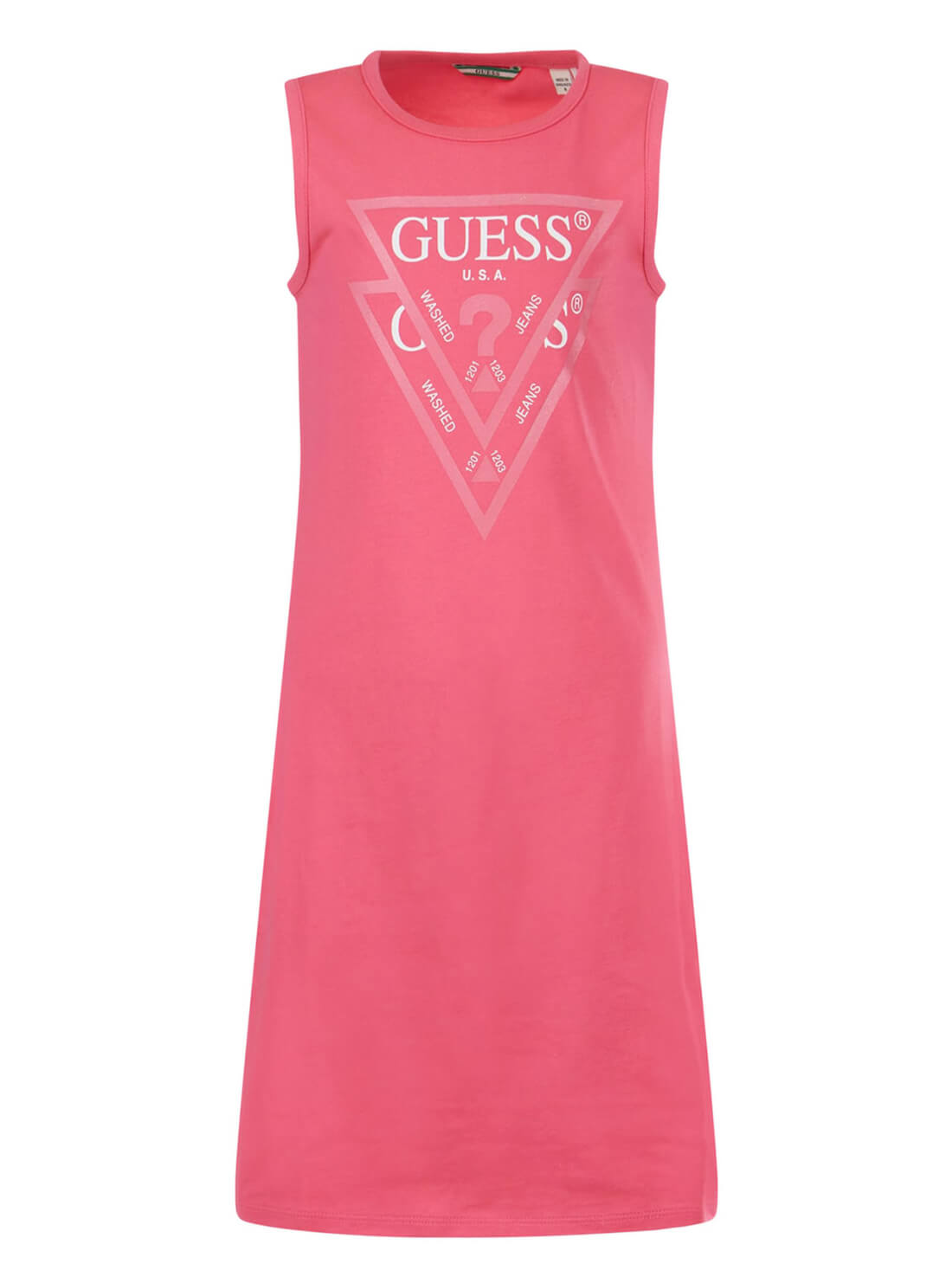 GUESS Kids Big Girl Pink Sleeveless Double Logo Mini Dress (7-16) J92K57K82F0 Front View