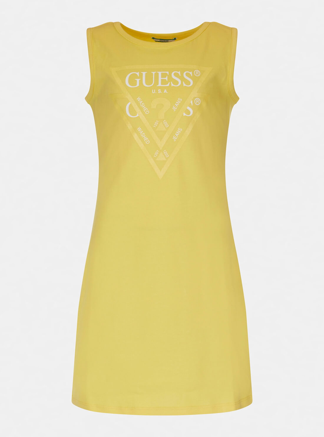 GUESS Kids Big Girl Yellow Sleeveless Double Logo Mini Dress (7-16) J92K57K82F0 Front View