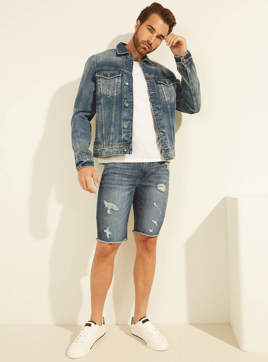 GUESS Mens Slim Denim Shorts In Deep Surf Wash M1YAV3R47G0 Full View
