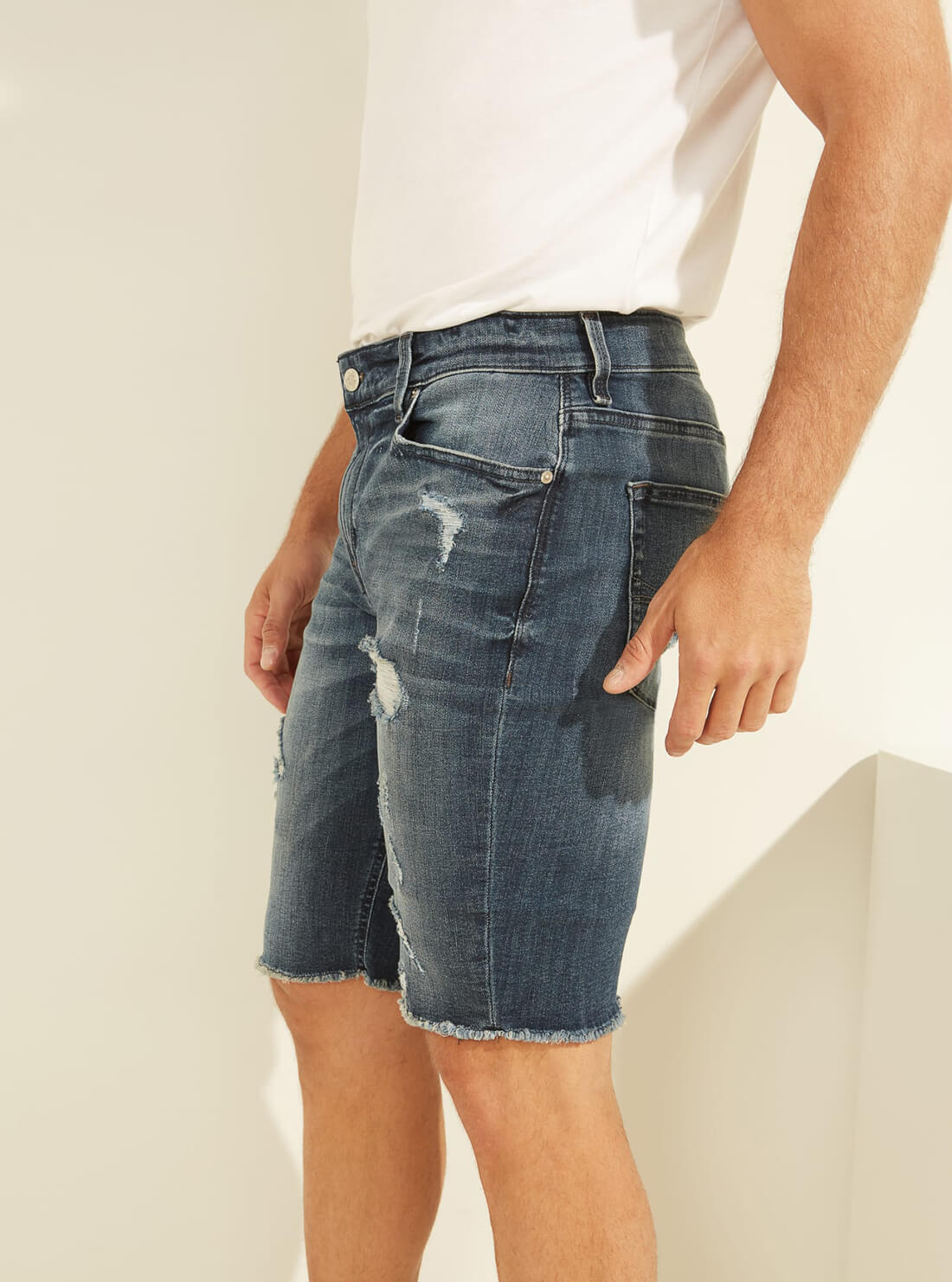 GUESS Mens Slim Denim Shorts In Deep Surf Wash M1YAV3R47G0 Side View